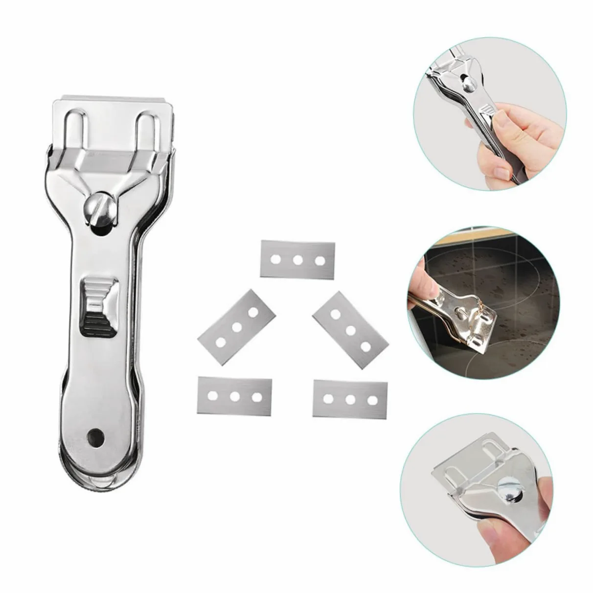 Cabilock 3sets Raschietto Vetroceramica Professionale per Pulizia Superfici Induzione e Ceramica Strumento AntiGraffio Inossidabile Facile da Usare e Resistente