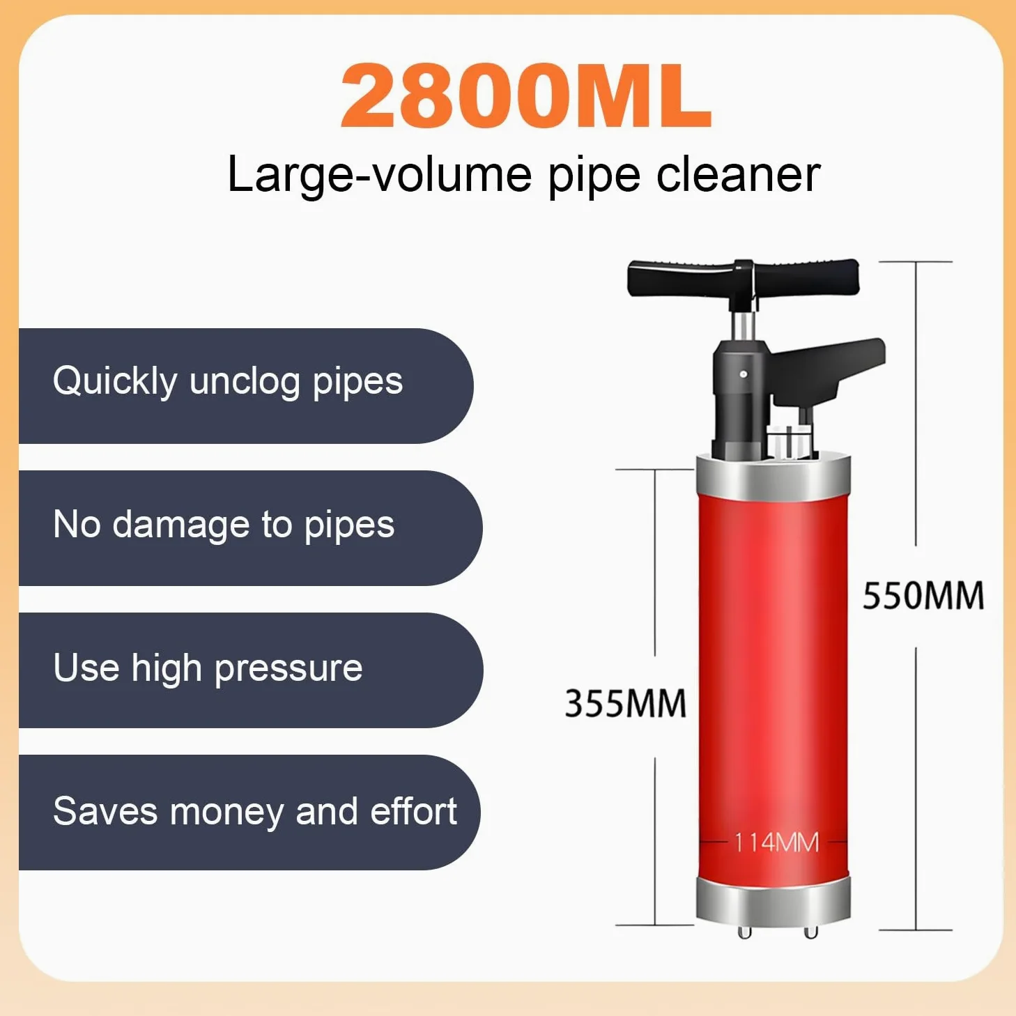Stura WC con Barometro, Pompa Stura Scarichi a Pressione con 4 Teste Sostituibili, Stantuffo per WC ad Aria Compressa, per Disintasare WC, Lavello, Vasca, Scarico a Pavimento