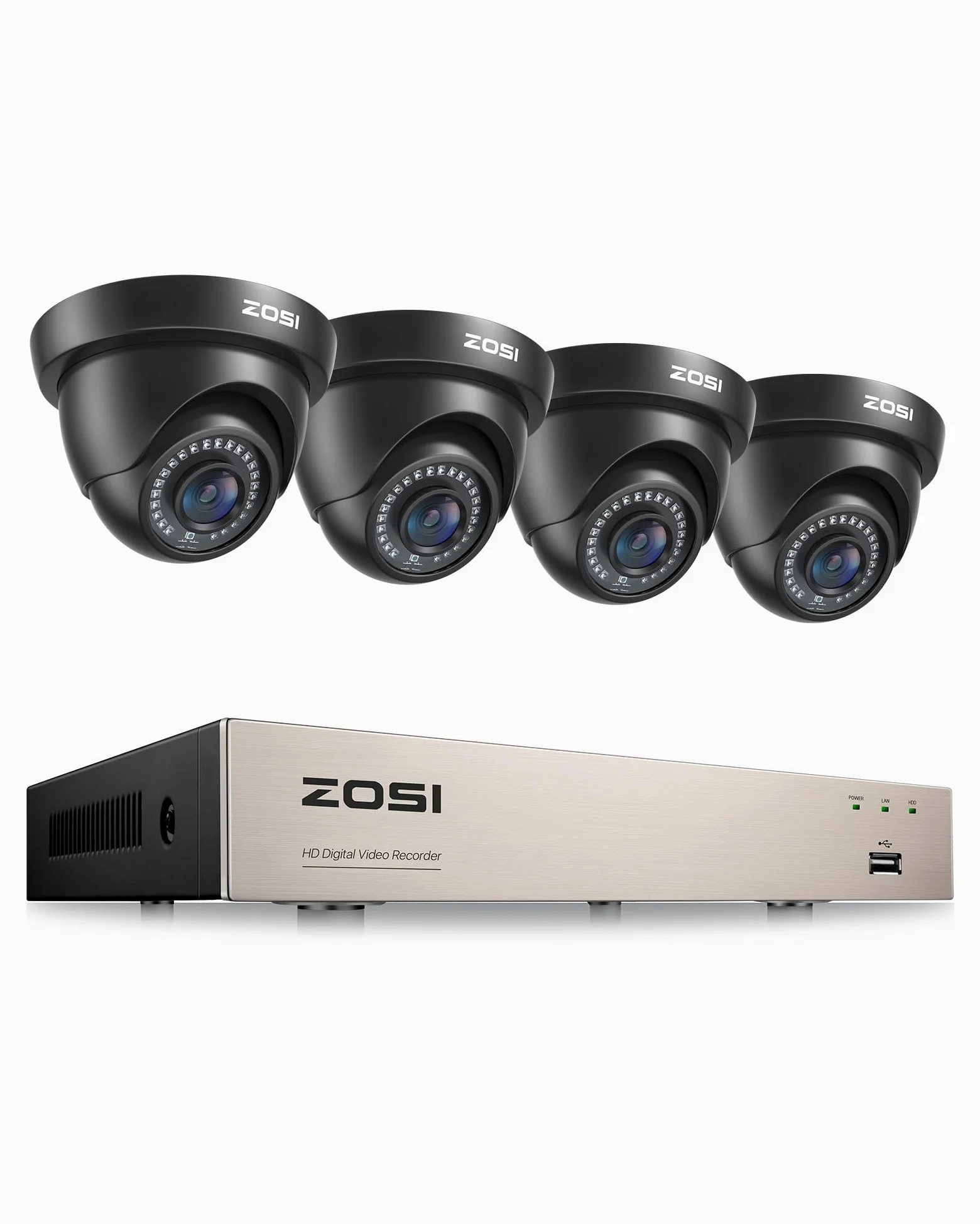 ZOSI 1080p Kit Videosorveglianza Esterno Cablato, 8CH H.265+ DVR con 4x 1080p Telecamera di sicurezza, IR visione notturna, Rilevamento di Movimento, Accesso Remoto, App Gratuita, NO HDD