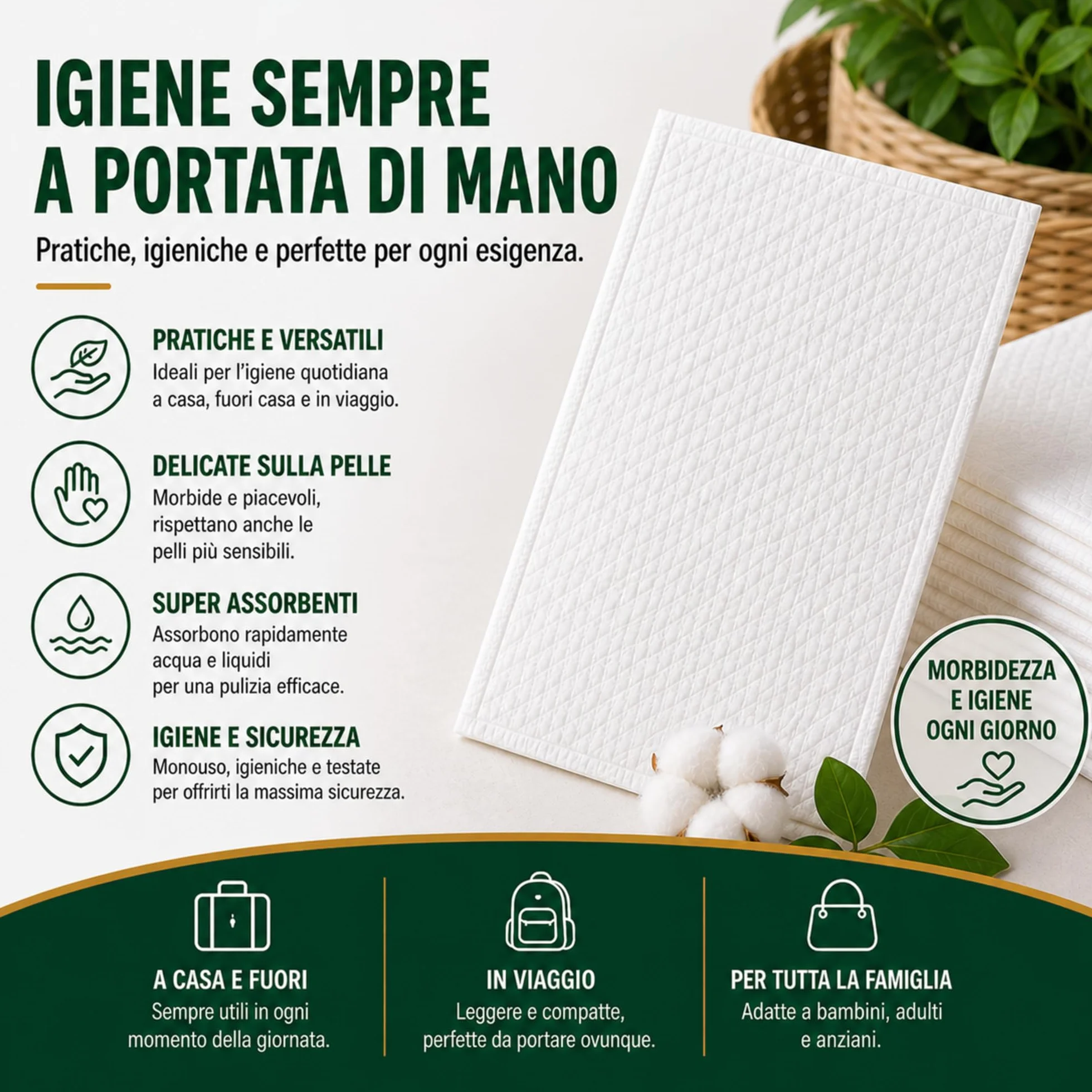 Le Pro del Medicale Guanti da Bagno Usa e Getta Ultra Morbidi Non Tessuti Imbottiti Bianchi