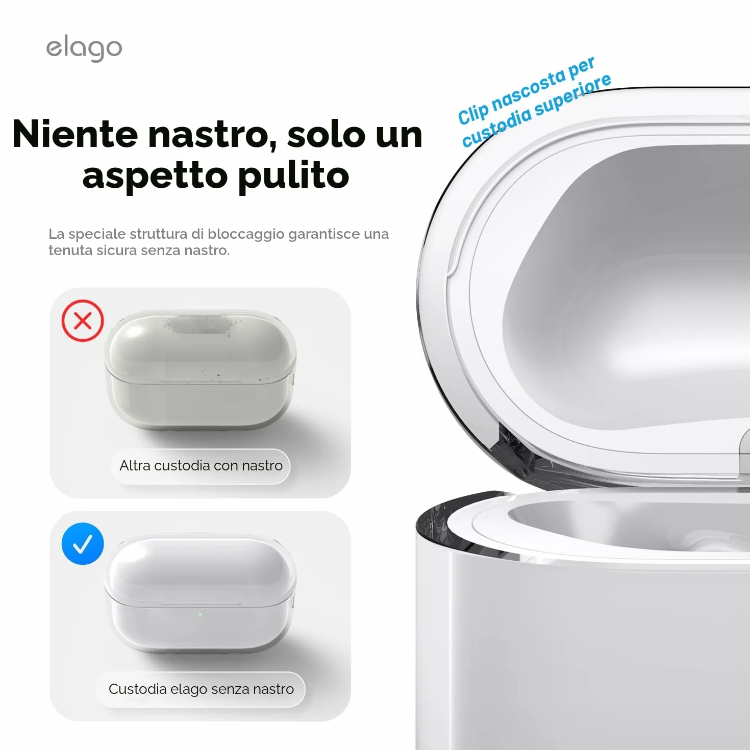 elago Custodia Trasparente per AirPods Pro 3, con Cinturino Portatile, Compatibile con Ricarica Wireless, Trasparenza Duratura, Antiurto, LED Frontale Visibile, Adattamento Perfetto (Trasparente)