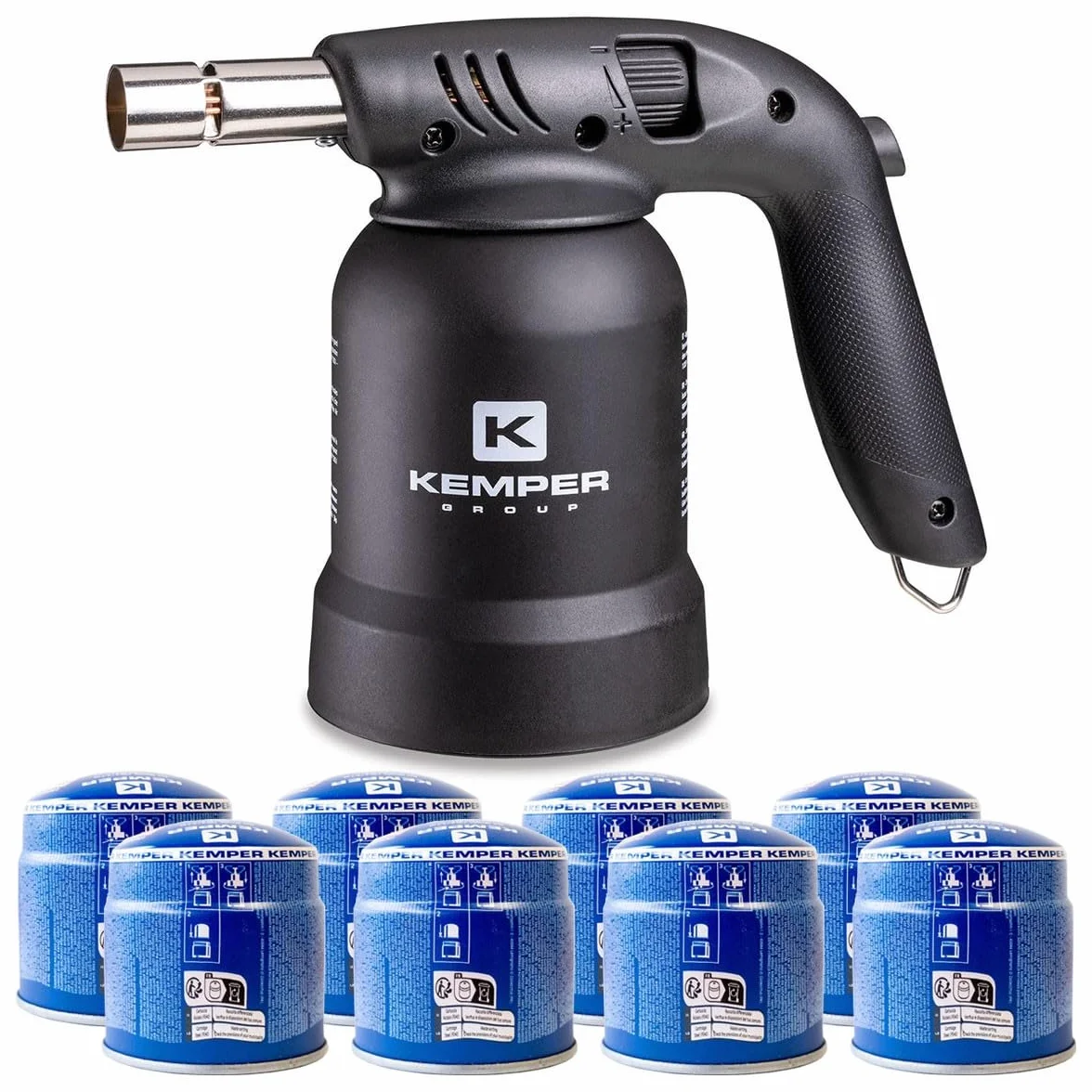 Cannello per saldatura a gas 360° Accensione piezoelettrica 8 cartucce EDIZIONE NERA KEMPER