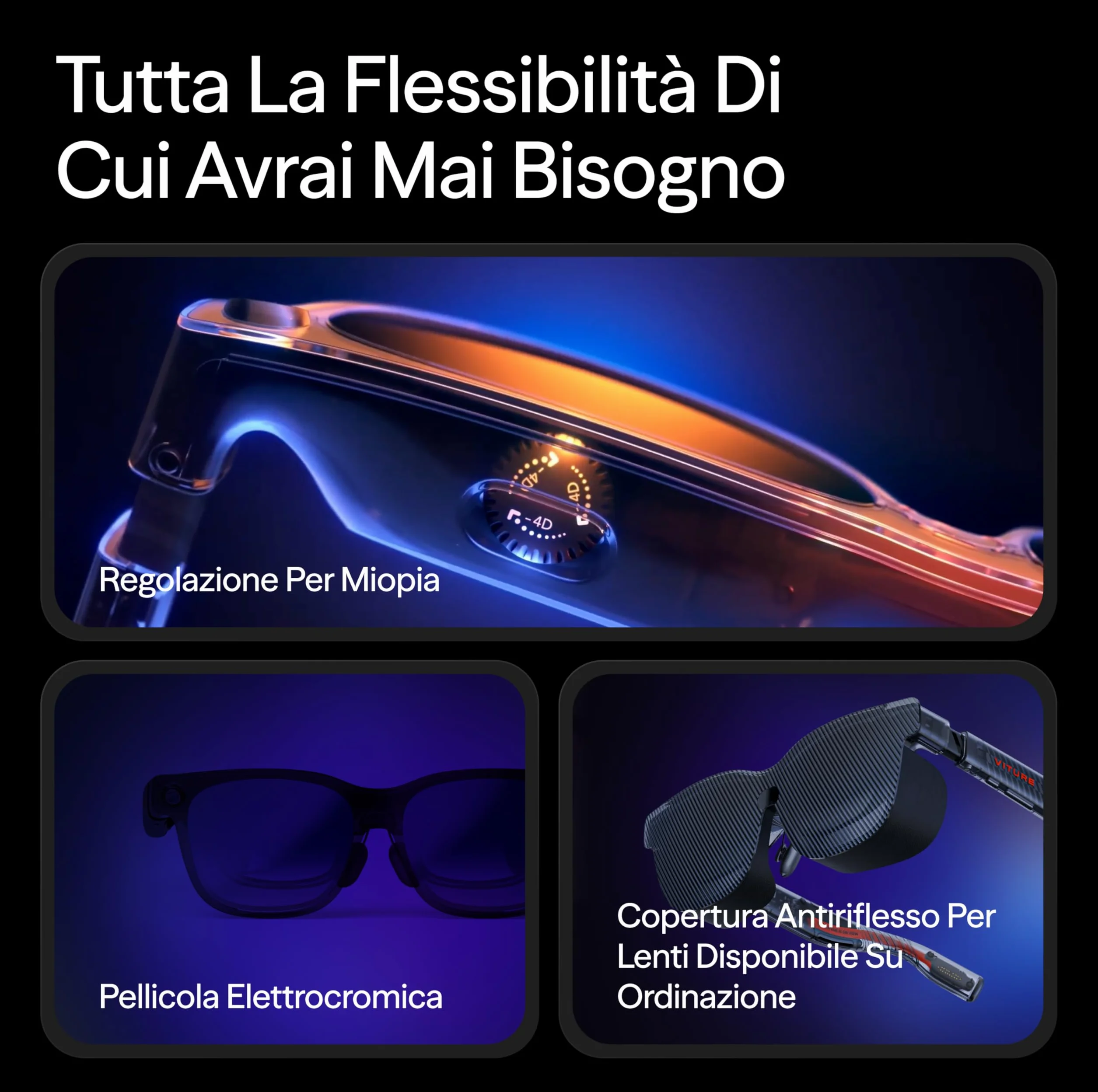 VITURE Occhiali XR Luma PRO — Display Ultra Nitido da 152” a 1200p 120Hz, Campo Visivo 52°, Pellicola Elettrocromica, Harman Audio, per iPhone 17/16/15, Android, Mac, PC, Steam Deck, Switch 2-Grande
