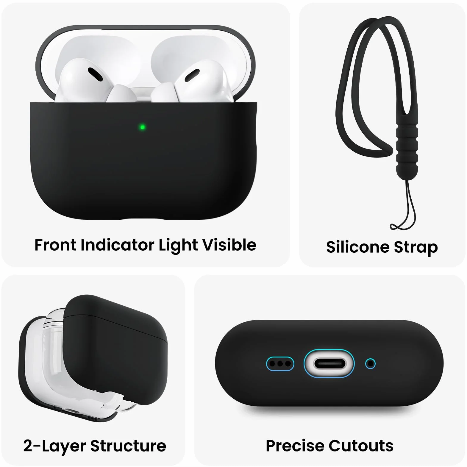 ORNARTO Cover per AirPods Pro 3 (2025), Custodia Compatibile con AirPods 3 Gen in Silicone Liquido Premium (Interno Rigido Indeformabile),con Cordino e Strumento di Rimozione,Nero
