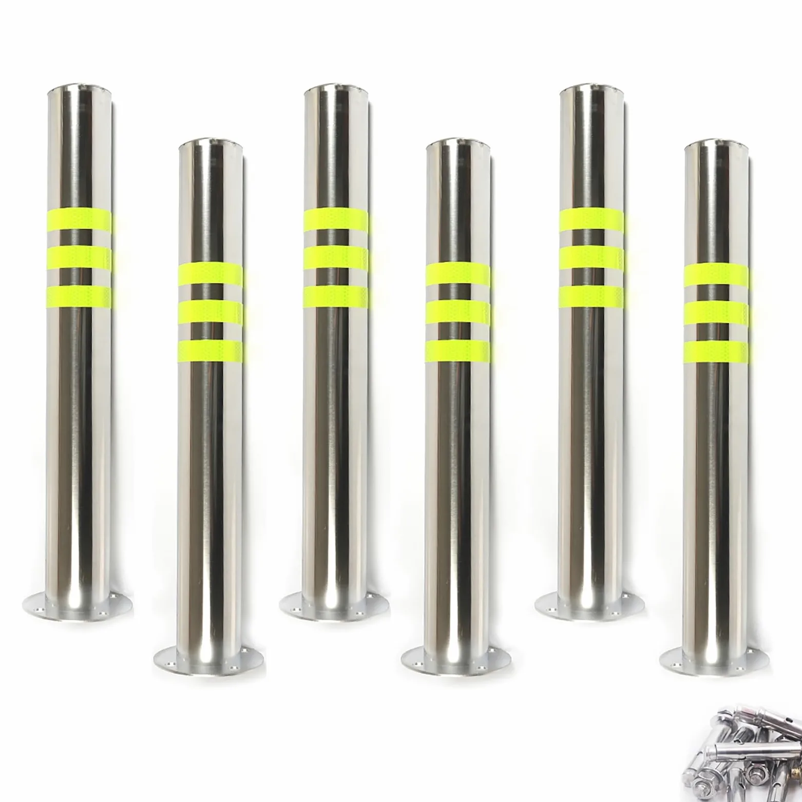 Generico Dissuasori di Sicurezza in Acciaio Inossidabile - Confezione da 6, Altezza 61 cm, Diametro 7,6 cm, Barriere di parcheggio Riflettenti per Uso Commerciale e residenziale, Resistenti e imperme