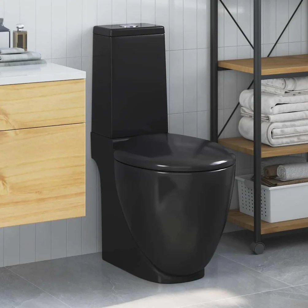 vidaXL WC Toilette in Ceramica da Bagno Nero Soft Close con Scarico Sanitari