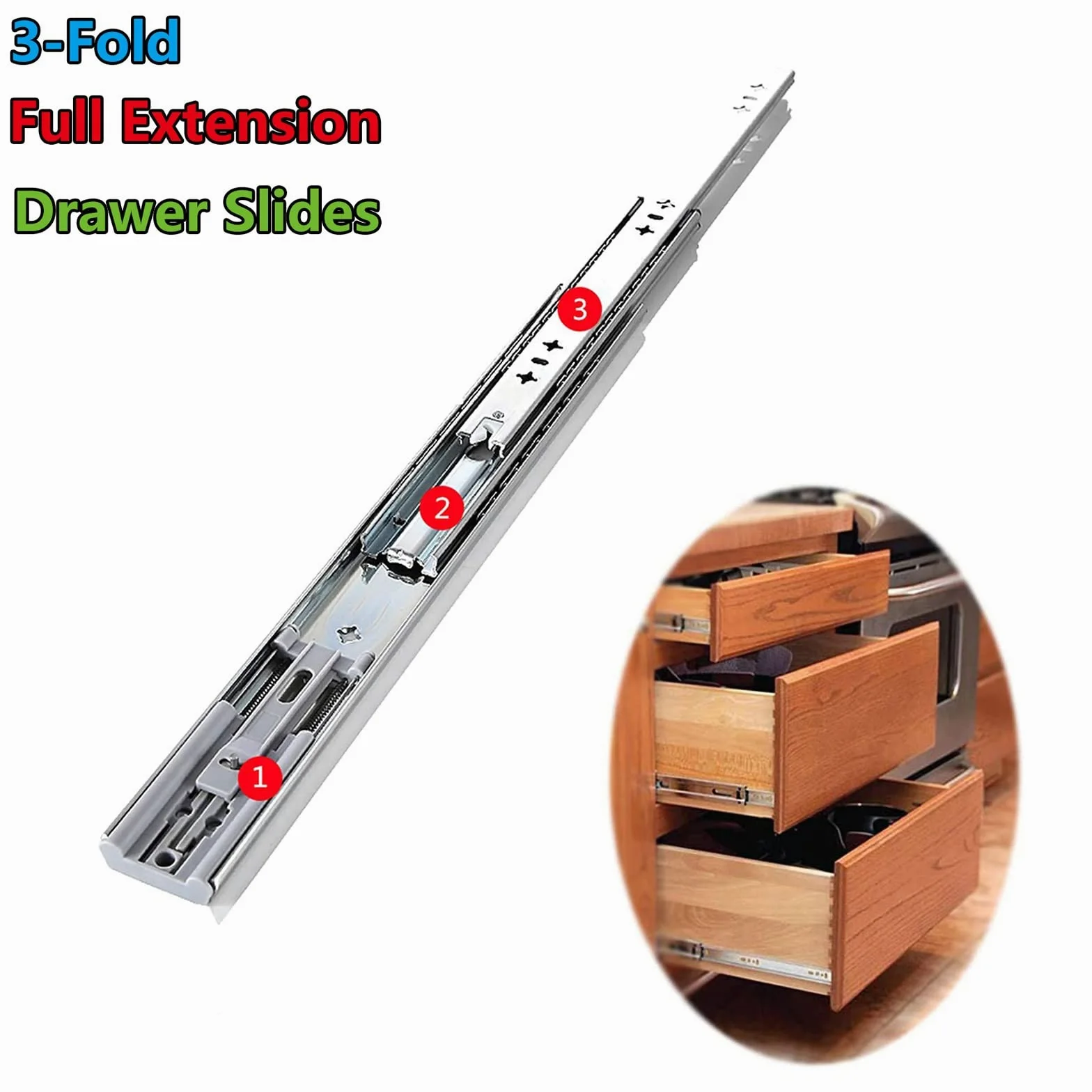 V3VOGUE Guide Scorrevoli per Cassetti Soft Closing, Acciaio Guide Telescopiche per Industriali Pesanti, 1 Paio 30-80cm, Portata 100kg, Guide A Estensione Totale A 3 Sezione
