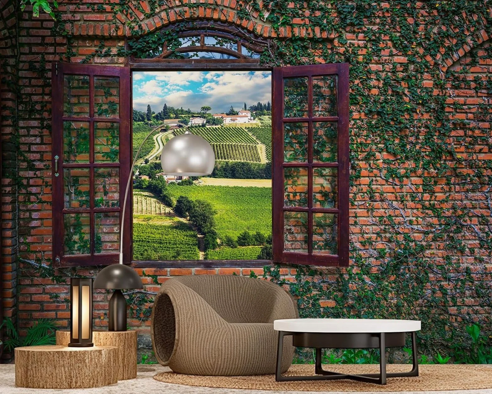 Carta da parati fotografica con effetto 3D, finestra, mattoni, paesaggio toscano, tessuto non tessuto, moderna, per soggiorno, camera da letto, cameretta dei bambini, decorazione murale, 350 cm x 256