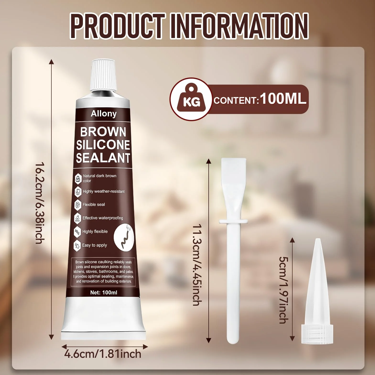 ALLONY Silicone Marrone per Esterni Impermeabile 100ML