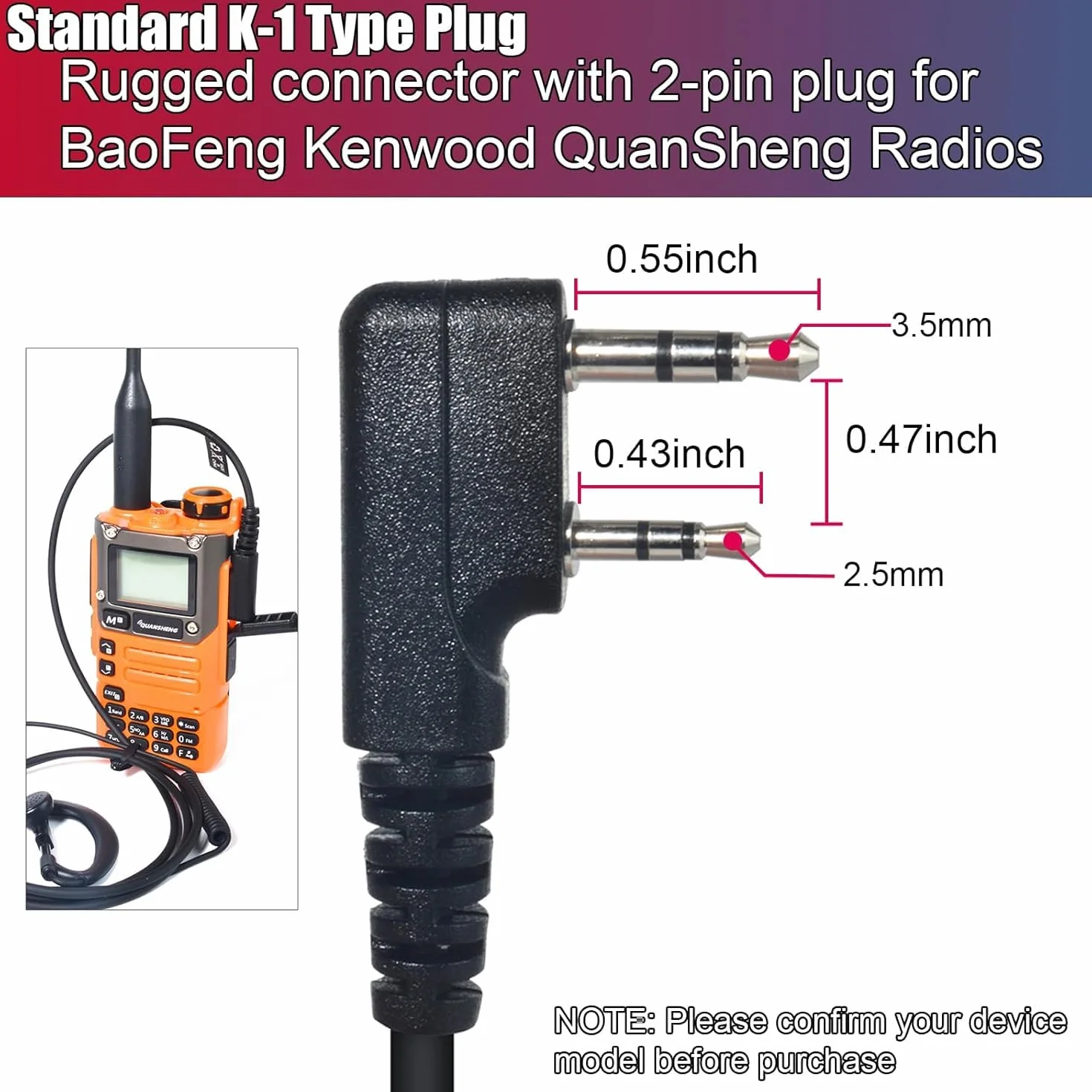 Cuffia con microfono 2 pin con pulsante PTT grande, compatibile con Kenwood eSnic Baofeng UV-5R Auricolare per radio bidirezionale per guardie del corpo di sicurezza (Tubo acustico, 1)