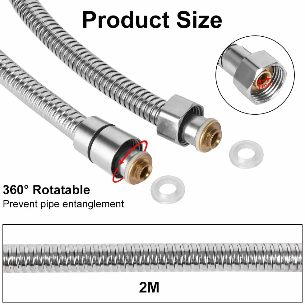 OSDUE Flessibile Doccia,200cm Universale G1/2 Ricambio Tubo Acciaio inossidabile 304 Interfaccia Standard a 4 Punti Doccia Tubo Prolunga Tubo del Rubinetto Antitorsione Resistente Alta Temperatura