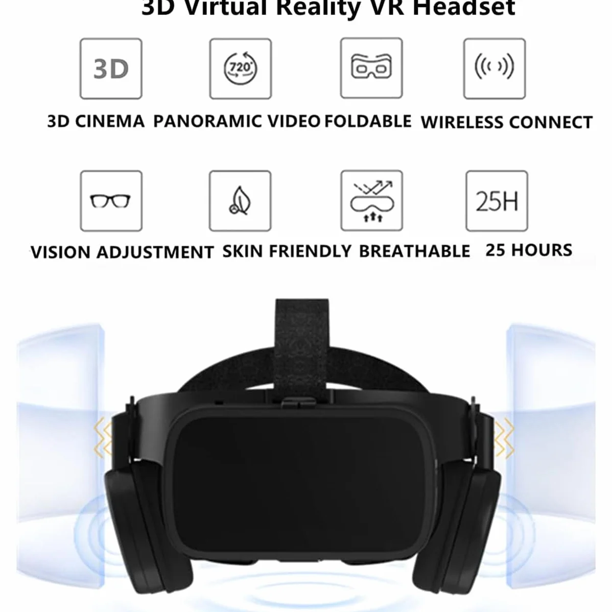VR Occhiali Realtà Virtuale, Visore 3D con Cuffie Bluetooth di Alta Qualità, Compatibile con Smartphone iPhone e Android 4.7–6.3 Pollici, per Giochi e Film 3D, Regalo Compleanno e Natale