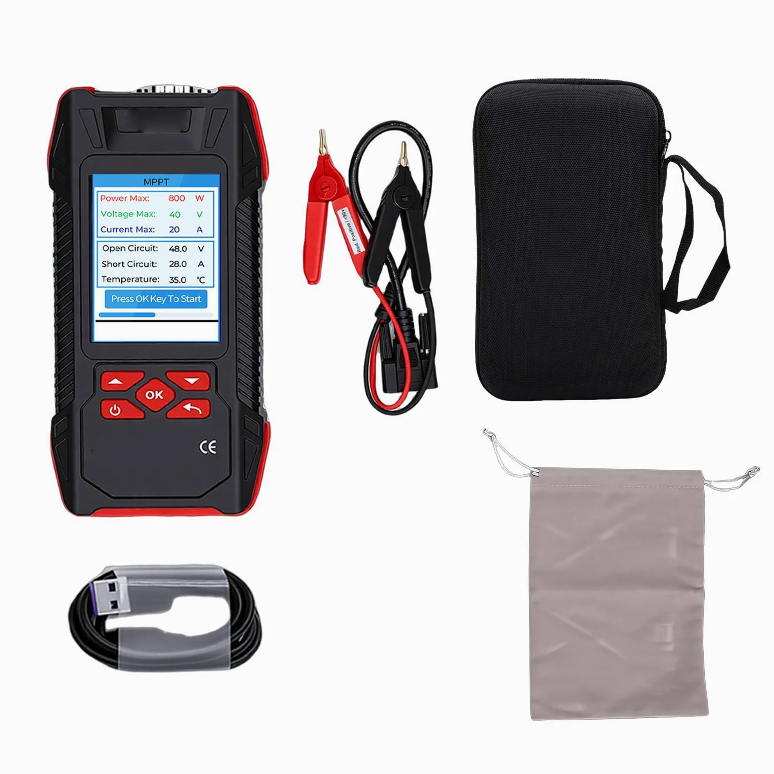 Cocoarm Tester per Pannelli Solari 2000W, Multimetro Fotovoltaico a Pannelli MPPT con LCD da 3,2 Pollici per Tensione a Circuito Aperto, Strumento Utilità