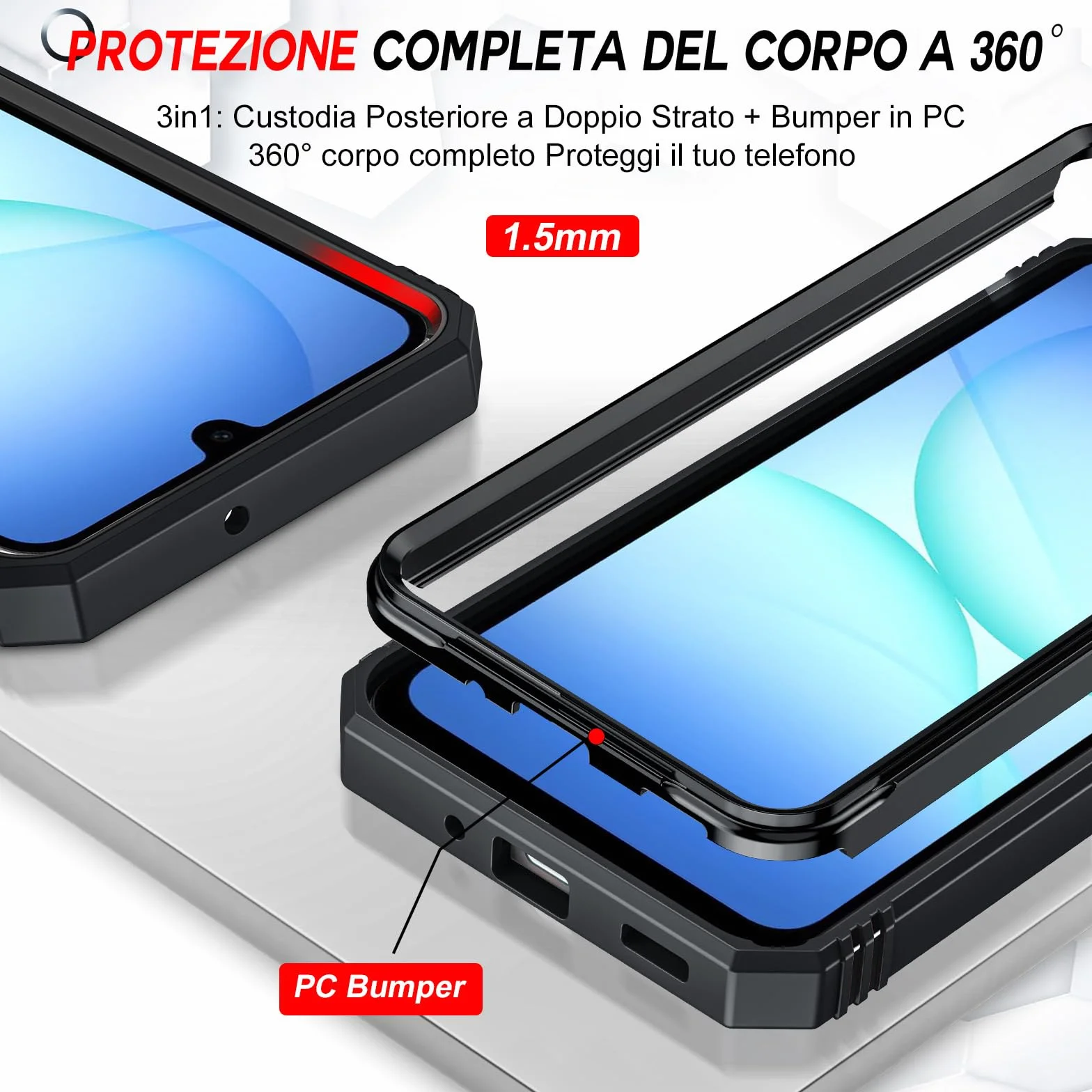LeYi Cover per Samsung A17 5G con Vetro Temperato [2 Pack],Custodia per Samsung Galaxy A 17 con Protezione Fotocamera [Slidable] Antiurto Grado Militare 360° Anello Supporto TPU Bumper Case, Nero