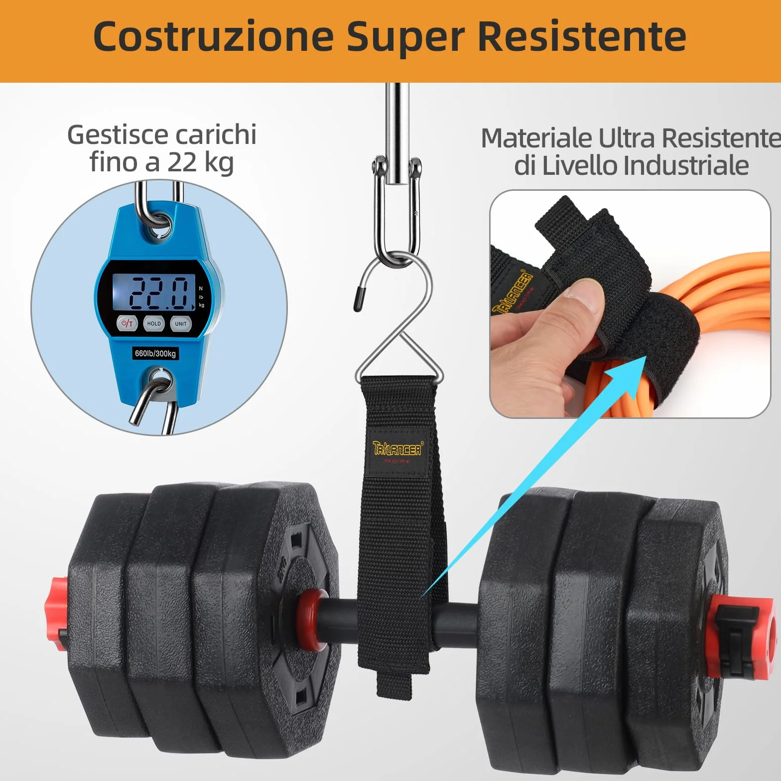 Trilancer Organizzatore per Cavi 6 Pezzi Cinghie con Gancio in Metallo da Parete