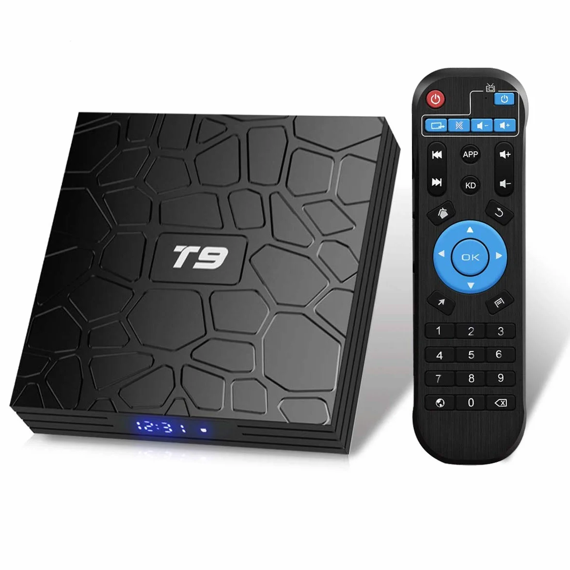 Android 9.0 TV Box, T9 Android Box 4GB RAM 32GB ROM RK3318 Quad Core 2.4GHz/5.0Ghz WiFi Bluetooth4.0 H.265 3D Ultra HD 4K TV Box