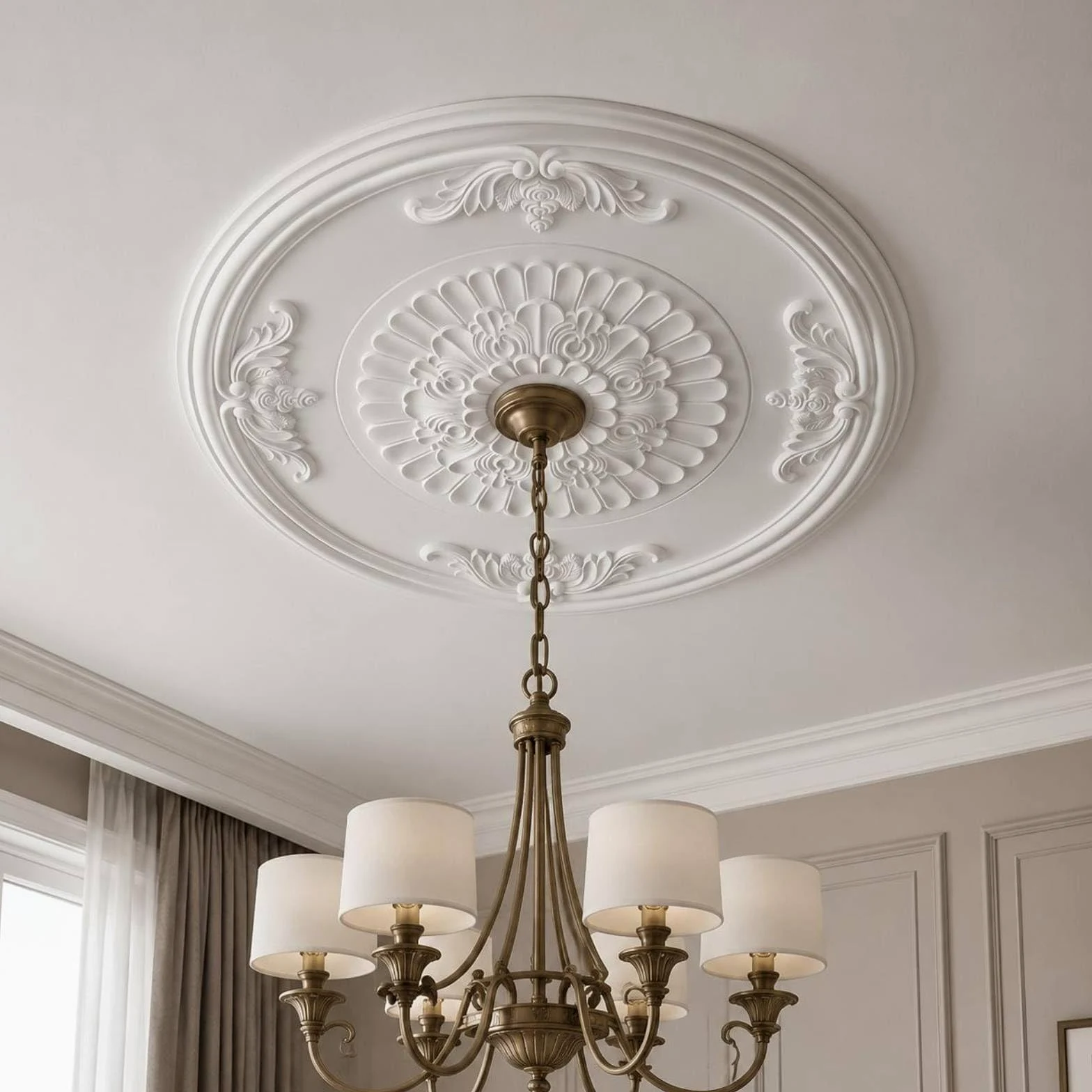 Rosone Floreale Rilievo Scolpito Rosone Plafoniera Ornato Medaglione Soffitto, 051 Carved 67CM