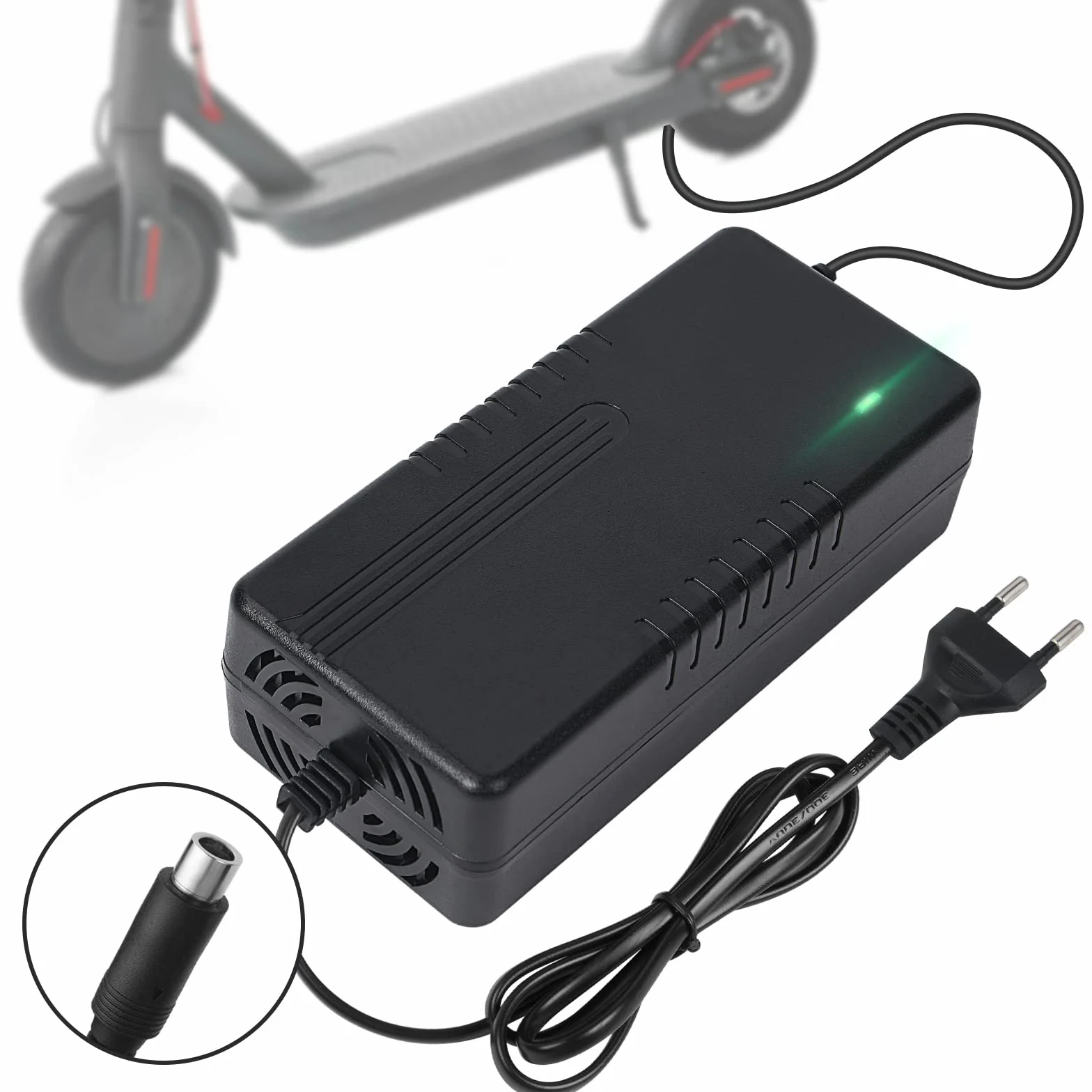 Caricatore Monopattino Elettrico, 42V 2A Adattatore di Alimentazione Caricabatteria Universale con connettore RCA (8 mm), Caricabatteria per Batteria al Litio da 36 V per Xiaomi