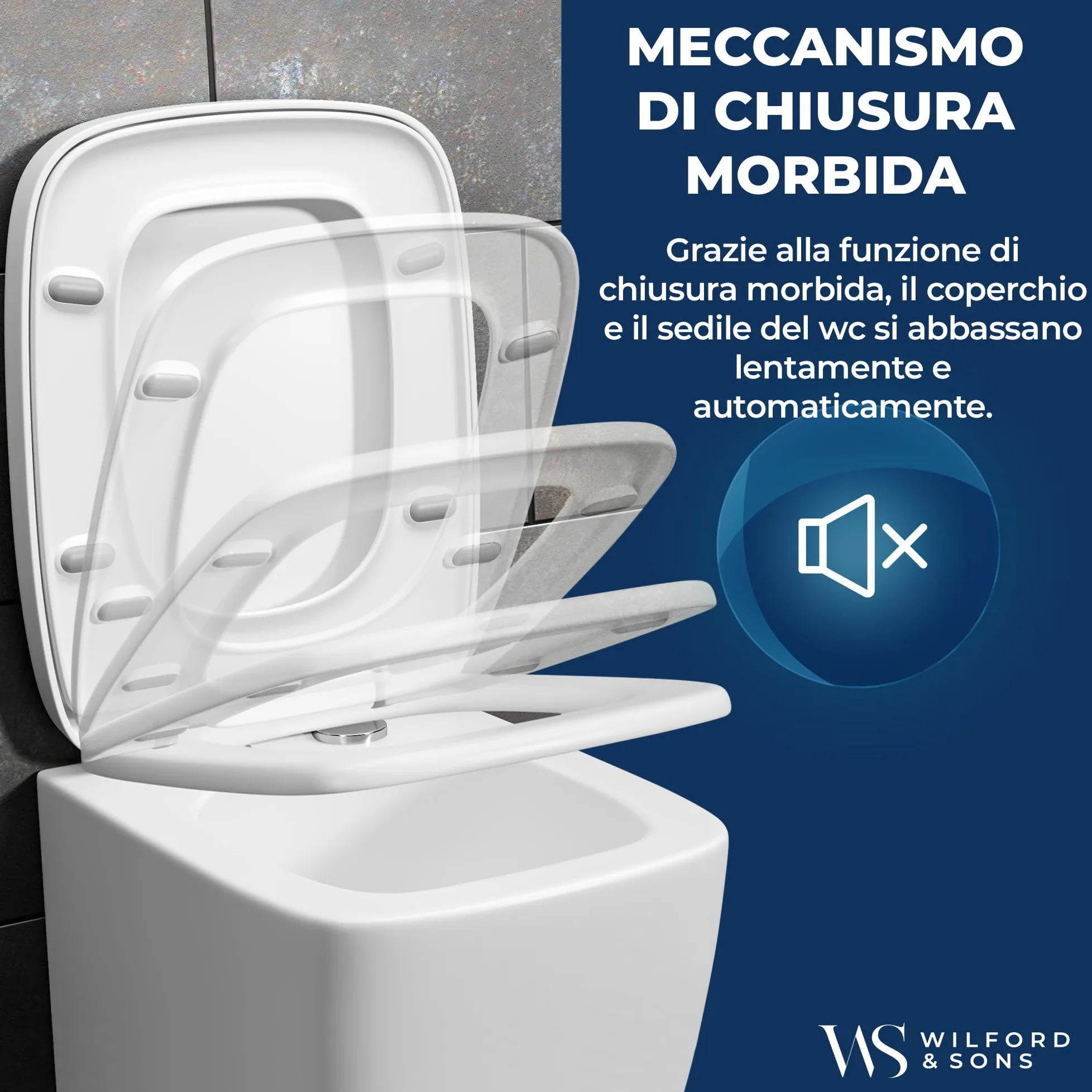 Wilford & Sons PREMIUM Coperchio del WC - Sedile WC con Chiusura Ammortizzata - Copriwater D-Form Bianco - Sedile del water di alta qualità - Sedile WC removibile - Sedile per toilette in Duroplast