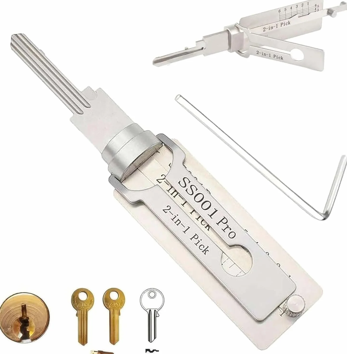 SS001 Pro Lock Pick Tool 2 in 1 Kit Picking Serratura Master Key Decoder LockPick Set Acciaio Inox