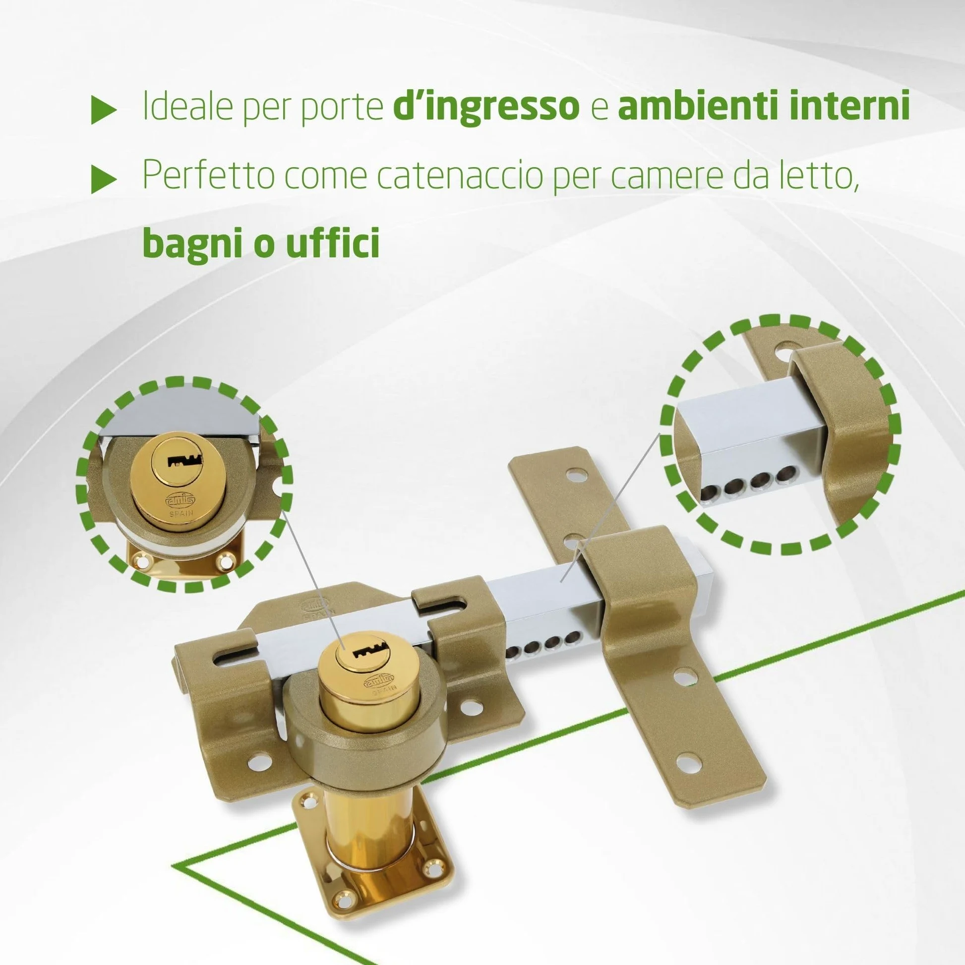Amig - Catenaccio Porta di Sicurezza da Applicare con Cilindro Rotondo Interno ed Esterno Mod. 4 - Serratura con Chiave - 88 x 153 mm - Include 5 Chiavi a Punti - Acciaio Martellato