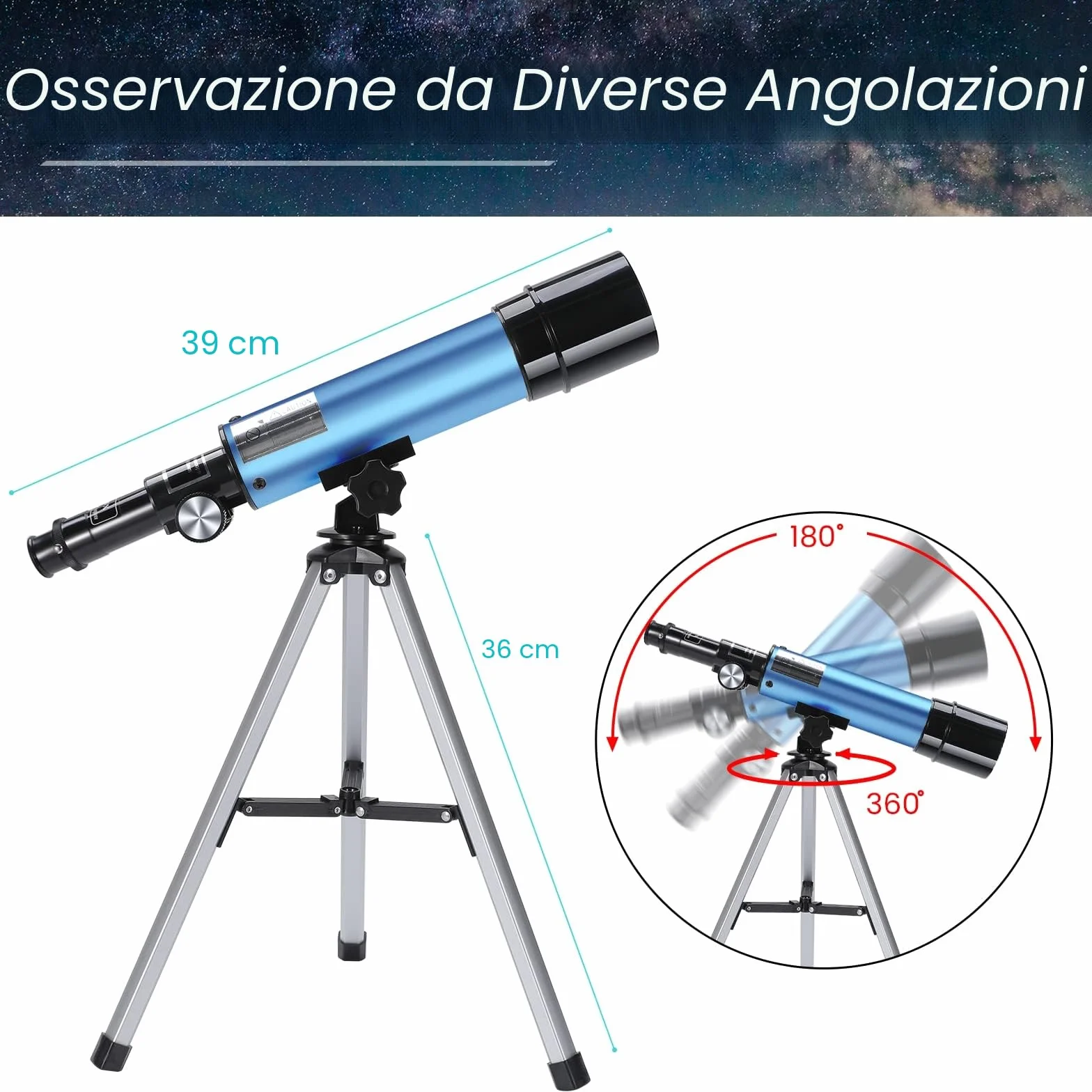 Telescopio Astronomico Bambini, Uverbon 360/50mm Telescopio Rifrattore con Treppiede Regolabile, 90X HD Spaziale Monoculare Esterno per Bambini e Principiante, Regalo Educativo di Natale o Compleanno