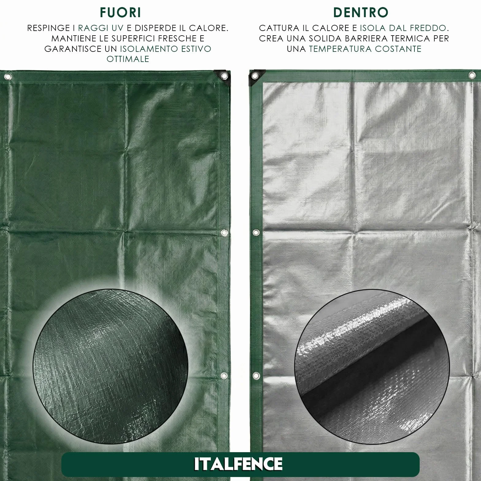 Telone impermeabile PE 250 g/m² verde, occhiellato rinforzato [4 x 5 m]