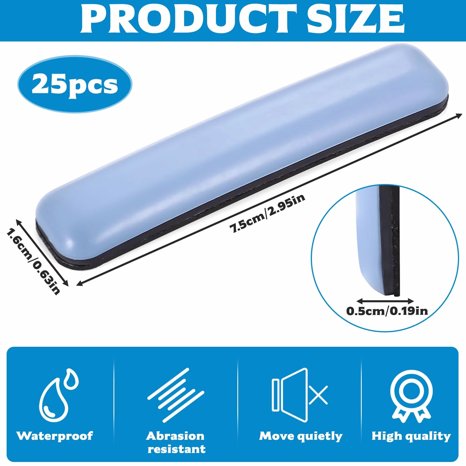 Scivoli per Mobili Pesanti Teflon PTFE Adesivi Rettangolari 16x75 mm, Spostare Sedie Divani Tavoli Letti