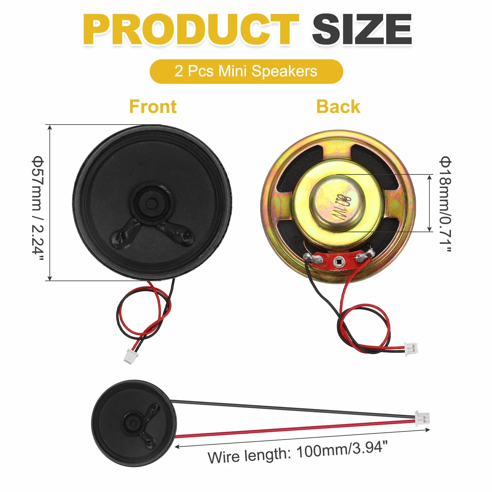 QUARKZMAN 2 Pezzi Altoparlante Piccolo 8 Ohm, 1W 57mm Diametro Guscio Metallico Rotondo Magnete Mini Altoparlante Con Filo Terminale 100mm Micro Interno Per DVD, EVD, Mini Impianto