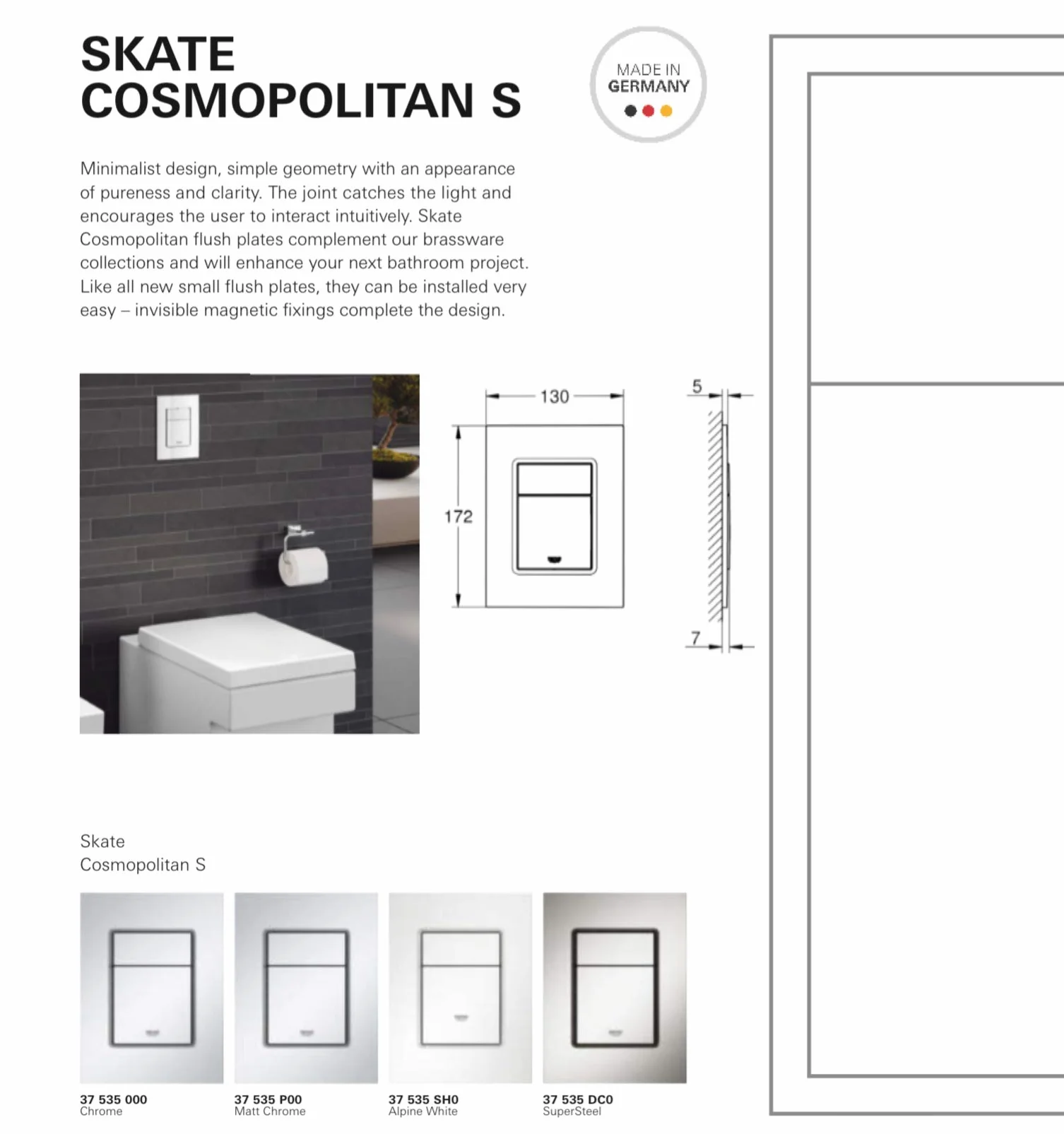 Grohe Skate Cosmopolitan S Piastra di azionamento Rapid SL 130x172mm 2 Tipi di Flusso