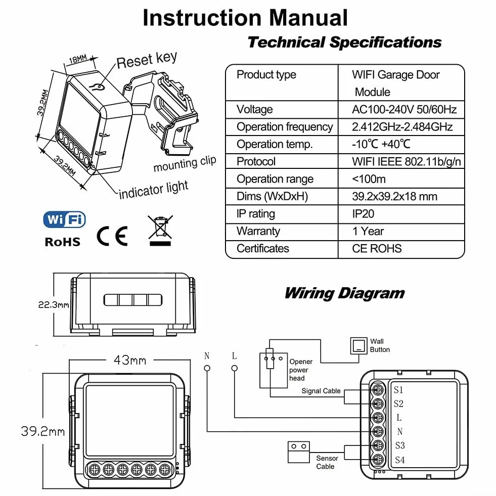 Tuya Smart WiFi Garage Door Controller Timing Interruttore intelligente On-Off App Telecomando controllo accessi
