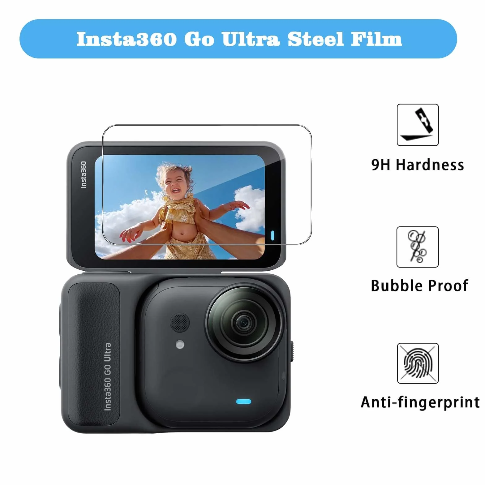 QULLOO Pellicola Vetro Protettiva per Insta360 GO Ultra, Durezza 9H Anti-graffio HD Vetro Temperato Fotocamera Protezione [3 Pezzi]