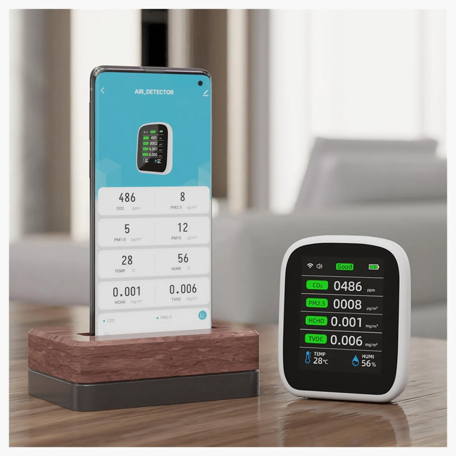 Misuratore Qualità dell'aria, 8in1 Tuy Misuratore di qualità 'aria PM1.0 PM2.5 PM10 CO2 TVOC HCHO Tester di temperatura e umidità Rilevatore di anidride carbonica per Casa Cucina Ufficio Auto
