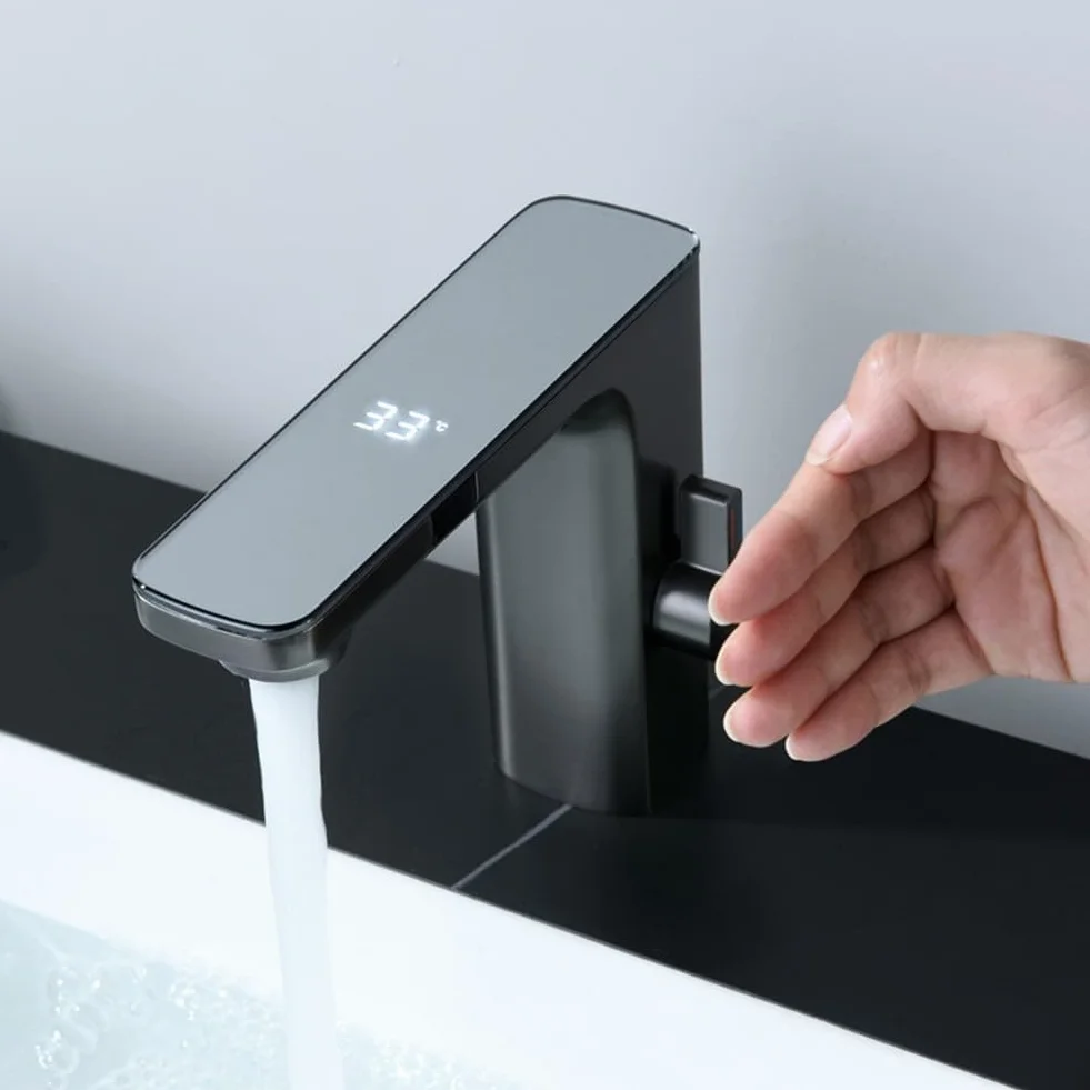 Rubinetto per lavabo con sensore intelligente, miscelatore acqua calda e fredda, automatico senza contatto 1,27 cm cromato
