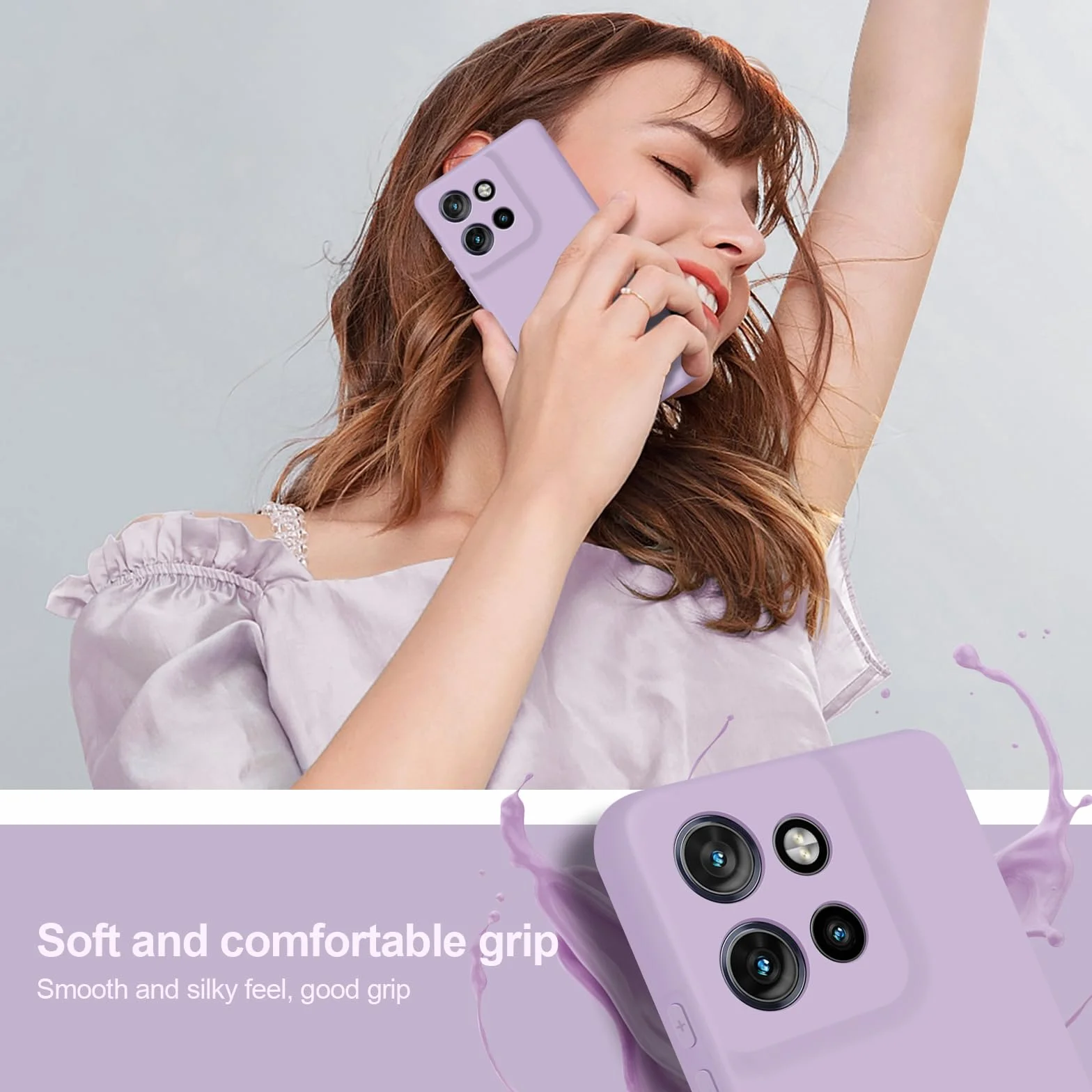 Cover per Motorola Edge 50 Neo, Custodia Antiurto Case Sottile in Silicone TPU con Fodera in Microfibra e Protezione della Fotocamera -Viola Chiaro