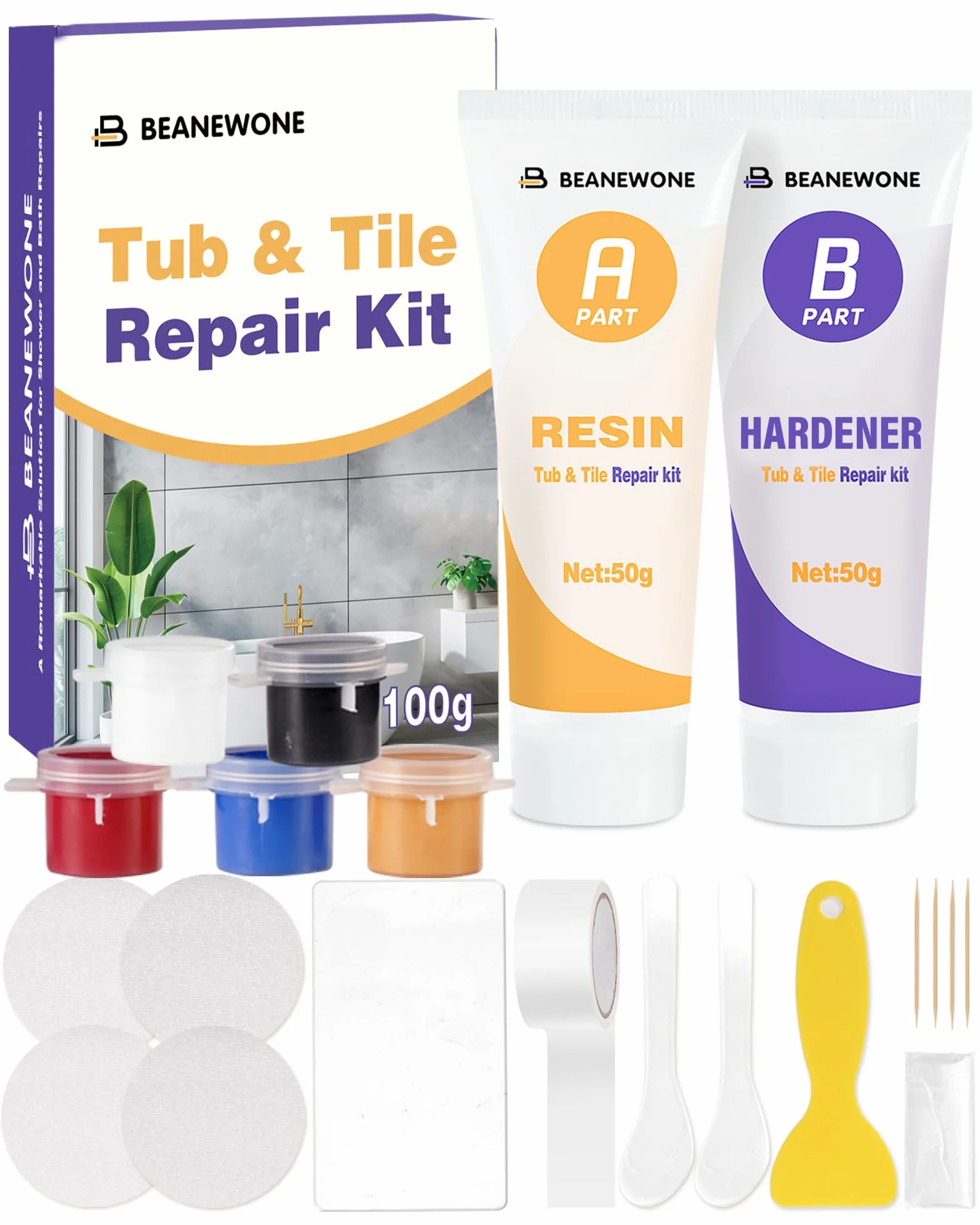 Kit Riparazione Piastrelle Vasca da Bagno per Scheggiature Ammaccature Scalfitture Crepe Gres Porcellanato Ceramica Multi Colori