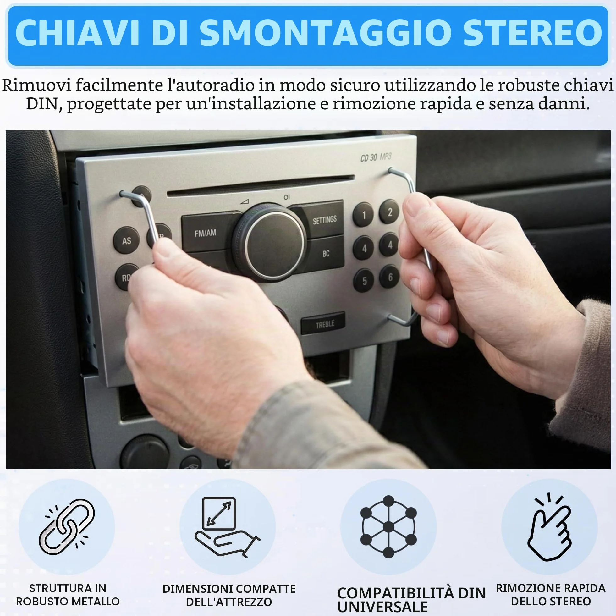 Auto Radio Rimozione Key DIN Chiavi di Sblocco per Auto/Automobile/Car Unità lettore CD Pins | Pin Universale Stereo CD40 Strumenti (2 Pezzi)