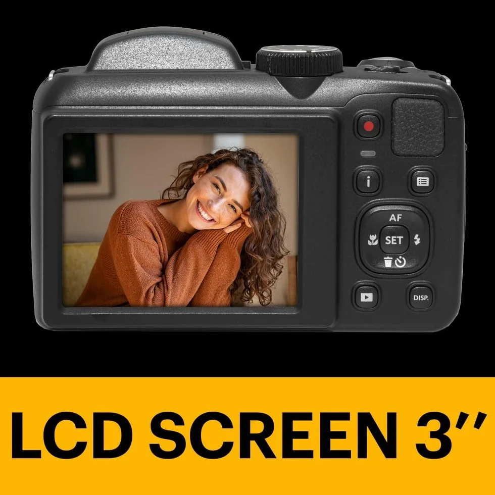 Kodak Pixpro AZ255 - Fotocamera Bridge da 16 MP con zoom ottico 25x + custodia protettiva + scheda SD da 32 GB - video Full HD 1080p, grandangolo 24 mm, stabilizzatore, schermo LCD da 3" - nero