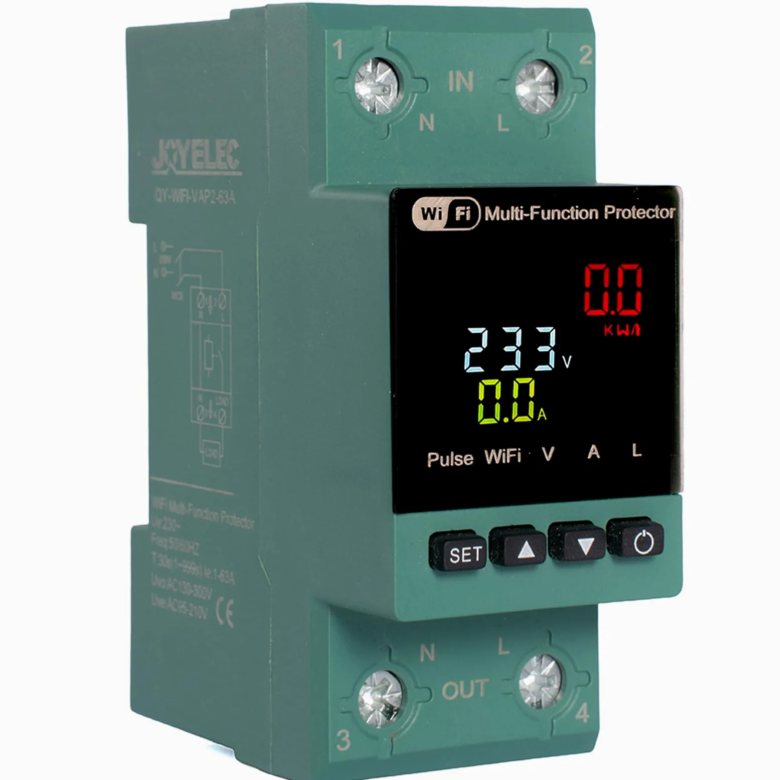 2 contatori intelligenti per consumo di energia elettrico, Wi-Fi, 63 A, CA 230 V, monofase, binario DIN, contatore digitale LCD a colori, interruttore automatico di protezione dalle perdite