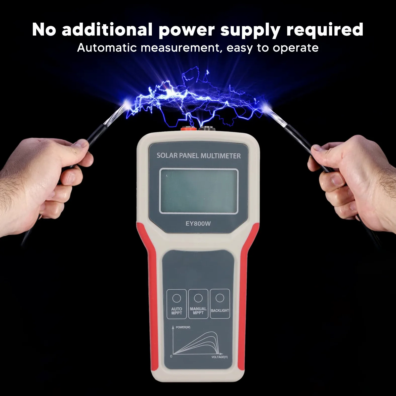 Multimetro per Pannelli Solari, Tester MPPT per Pannelli Fotovoltaici con Display LCD HD, Test Automatico/Manuale, Misuratore di Potenza