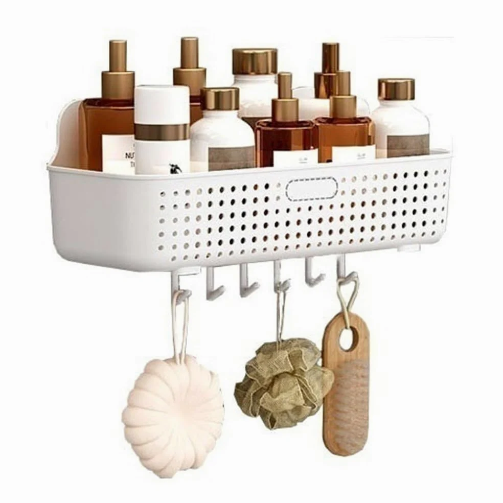Mensole sospese per il bagno Portaoggetti da doccia in plastica, organizer da parete for doccia con 6 ganci, cestino portaoggetti da doccia senza foratura for bagno, cucina, lavanderia, balcone Access