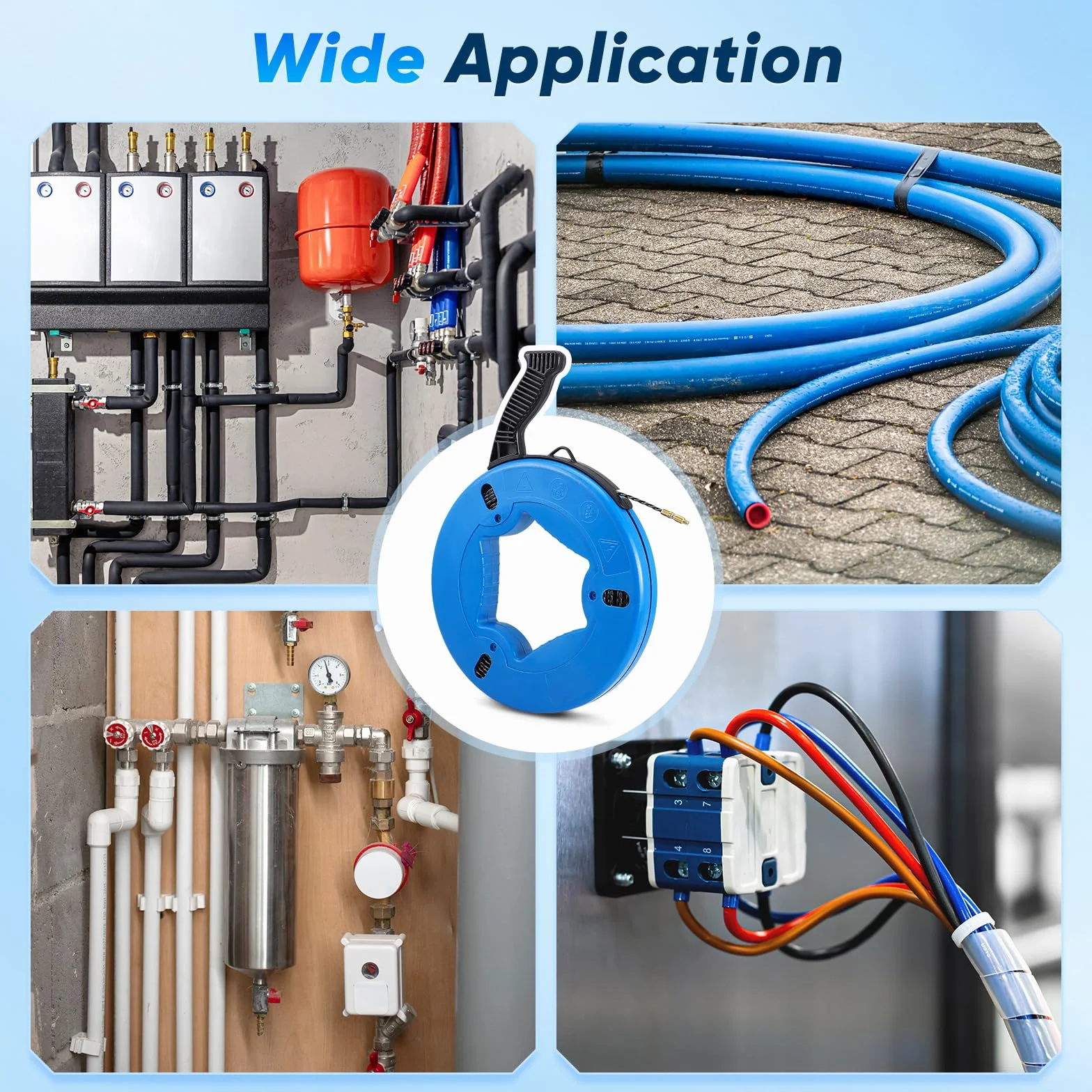 Sonda professionale per estrazione cavi da 30 m, sonda a spirale per elettricisti con molla di guida, kit di utensili per l'estrazione dei cavi per l'installazione di cavi elettrici in custodia
