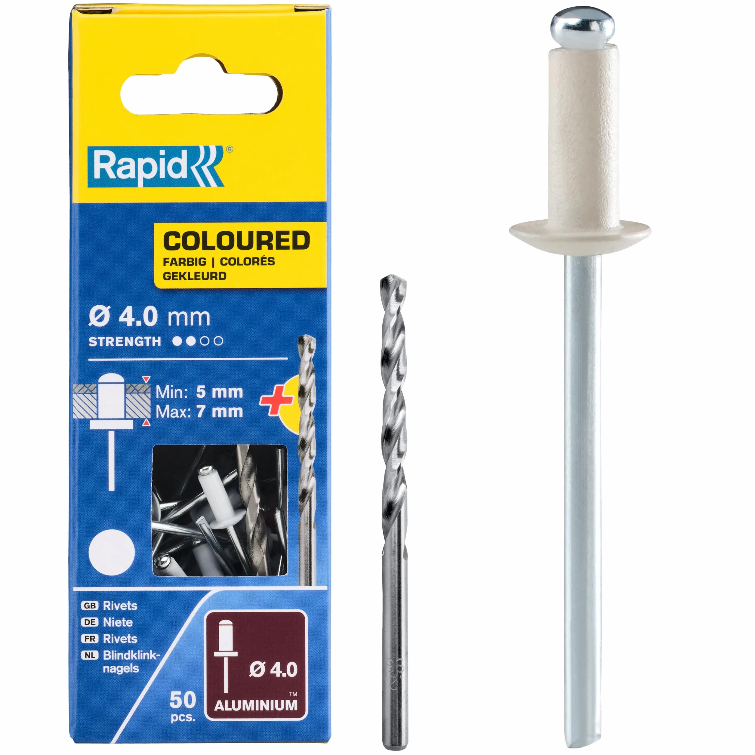 Rapid Rivetti in Alluminio Ø4 x 10 mm, 50 Pezzi, per Grondaie e Lamiere, Include Punta Trapano