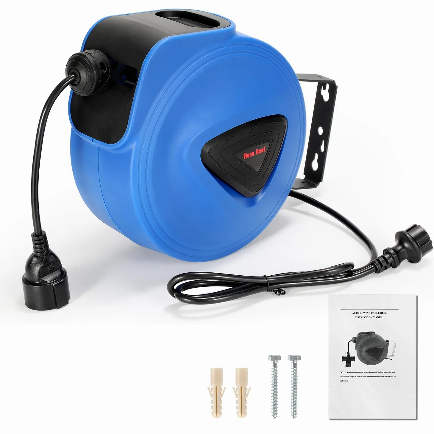 Avvolgicavo automatico, 20 m + 1,5 m, montaggio a parete, girevole a 180°, avvolgicavo automatico per officina e stoccaggio, con funzione di arresto, spina singola