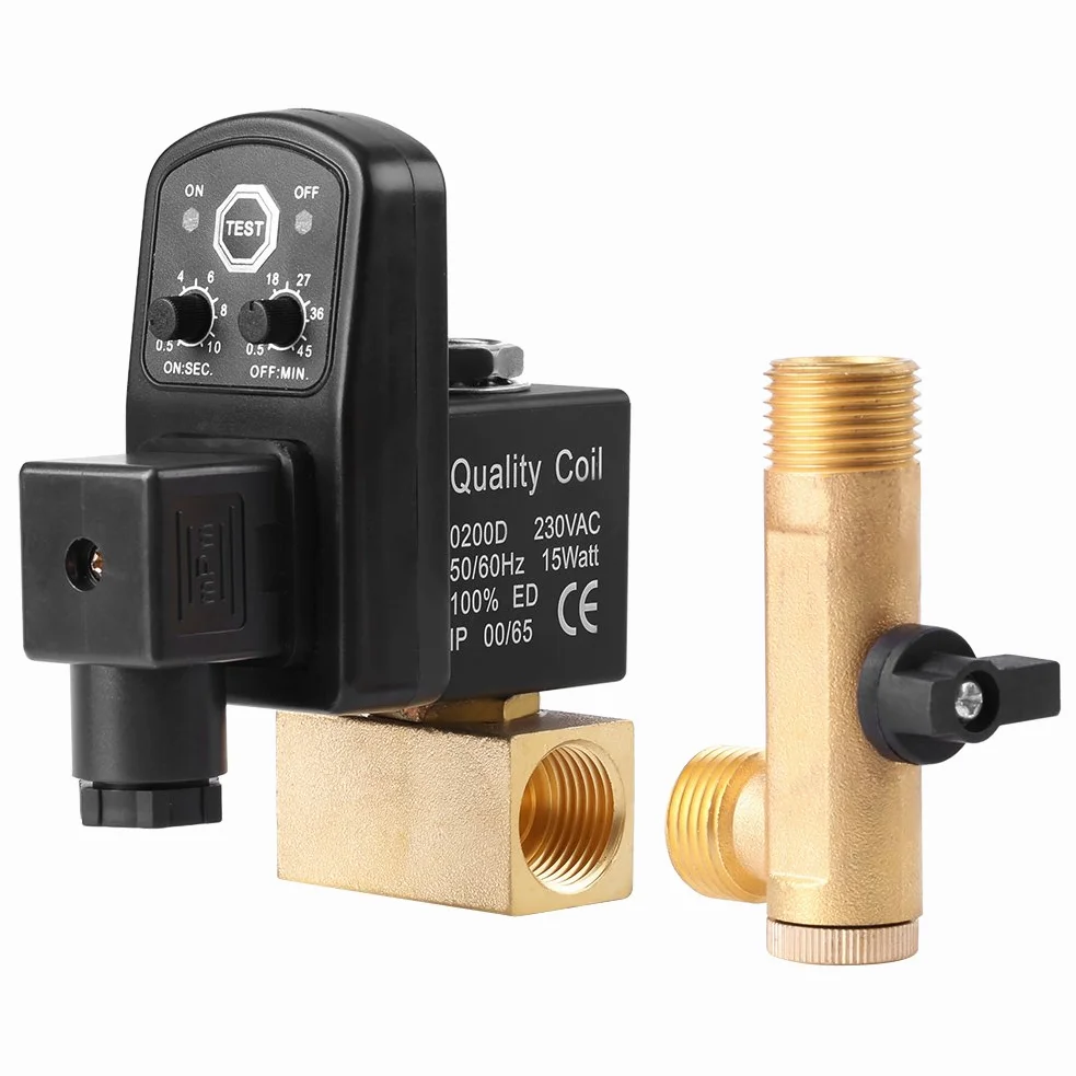 G1/2 DN15 Valvola di Scarico Elettronica Automatica a Tempo Serbatoio Aria Umidità Acqua per la Gestione Condensa Compressore Aria, Valvola Separata(AC230V)