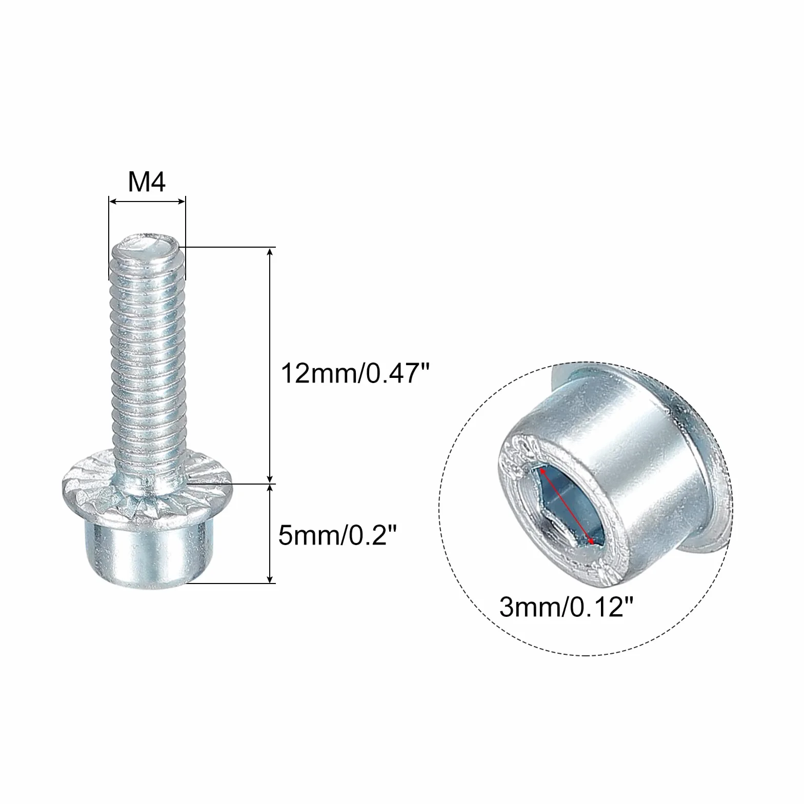 sourcing map Viti a testa cilindrica flangiata M4 x 12 mm, 20 pezzi, acciaio carbonio grado 8.8