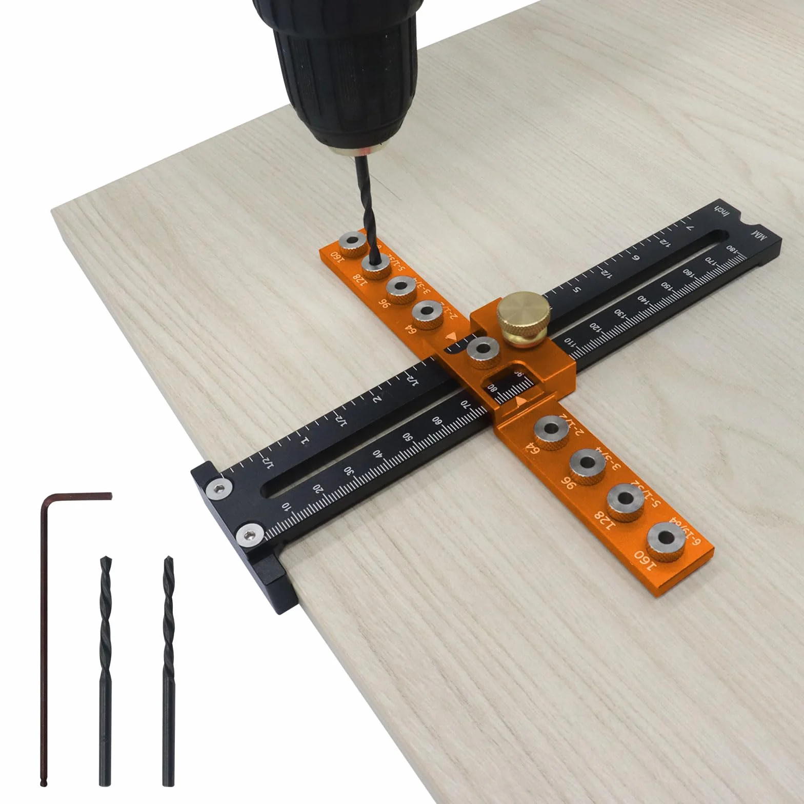 Jig per Ferramenta di Armadio, Modello di Altezza Regolabile in Lega di Alluminio con Guida per Trapano, Distanza Fori 64/96/128/160 mm