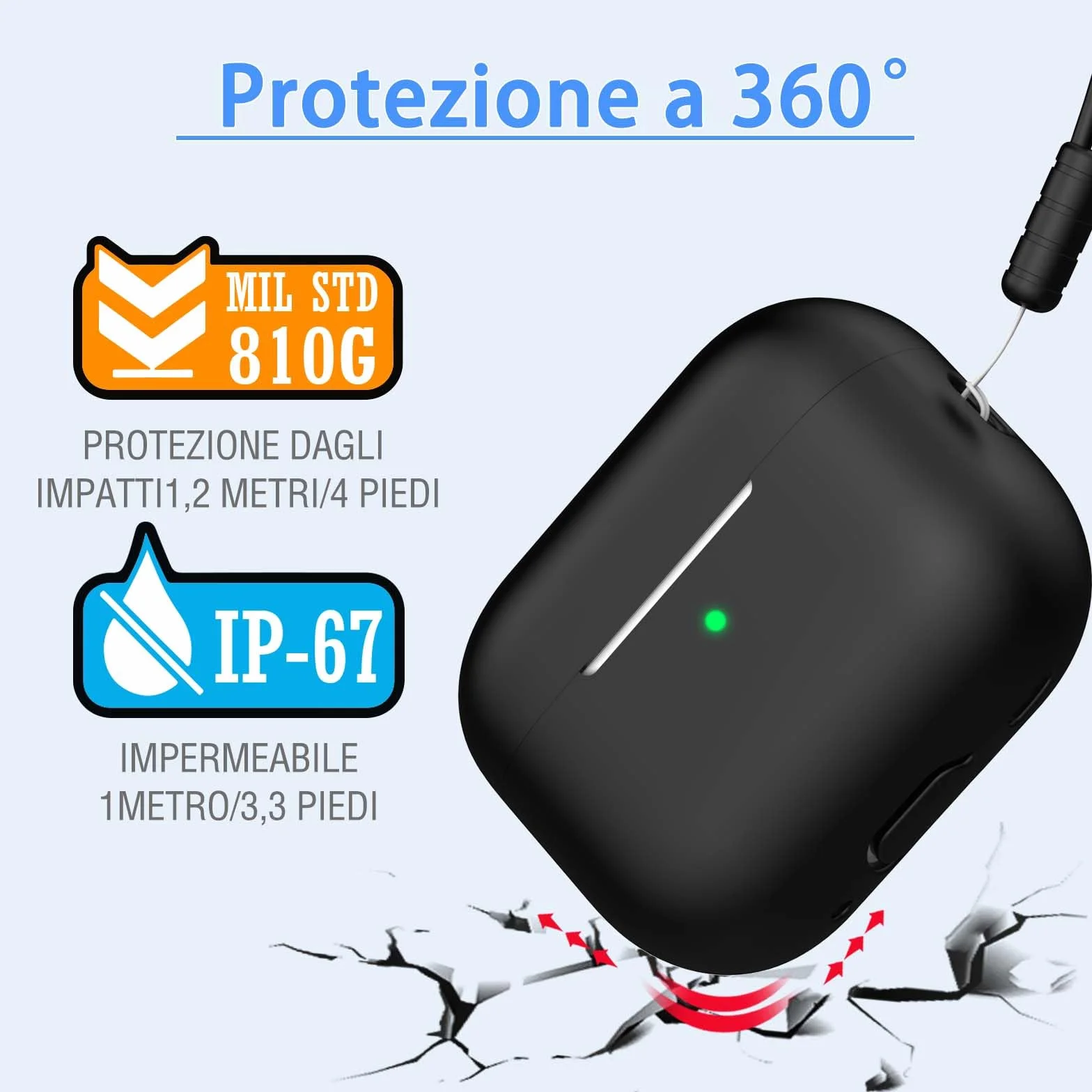 Custodia per AirPods Pro di seconda generazione, Custodia per AirPods Pro in morbido silicone anticaduta e antiurto Skin Touch con portachiavi e kit di pulizia,Nero