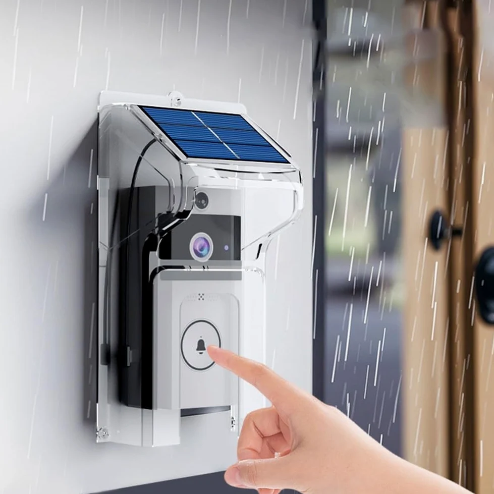 Zoegneer Campanello esterno senza fili alimentato campanello copertura+pannello solare Campanello Set Campanello Video Senza Fili Con Copertura Solare Pioggia (A)