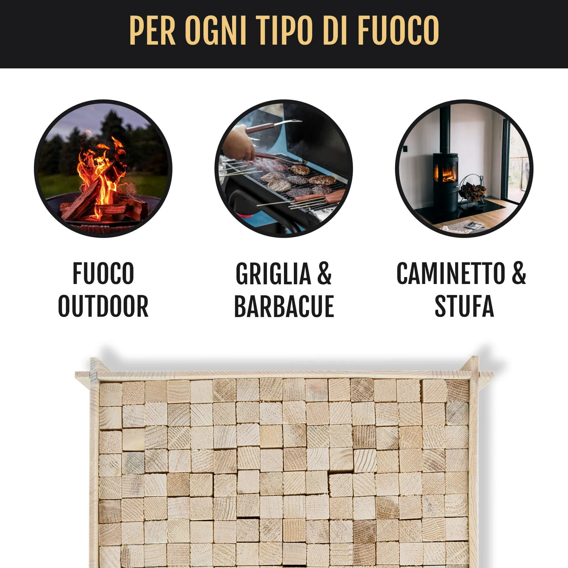 Delegn Legnetti Accendifuoco Eccellente Qualità Essicata di Abete-Larice per Stufa, Camino, Caminetto, BBQ, Forno, Confezionata in 6 Scatole di Legno 256 pezzi - 30 Kg Totale